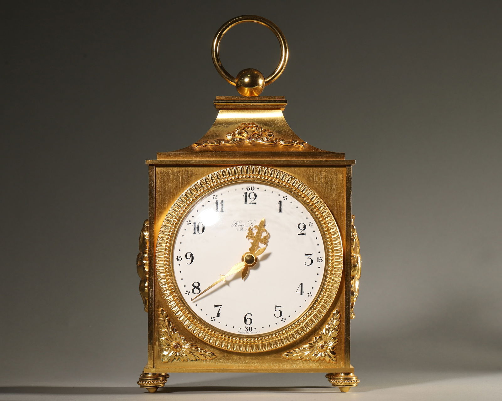 FRENCH GILT-BRONZE CARVED FLORAL QUARTZ CARRIAGE CLOCK (1 of 9)