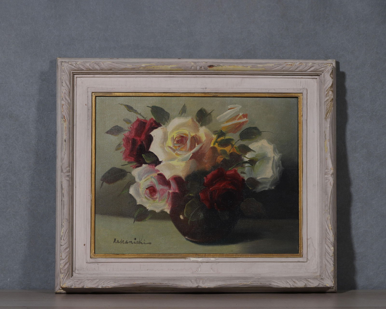 ???? KINICHI NAKANISHI 1892-1964, JAPAN ATTRIBUTED TO, OIL ON CANVAS: Frame: 21.65x17.72 (55.0x45.0); Core: 15.75x11.81 (40.0x30.0)A Japanese Y?ga painter working in a realist/Impressionist style, known for landscapes, still lifes, and figure works. His market is center