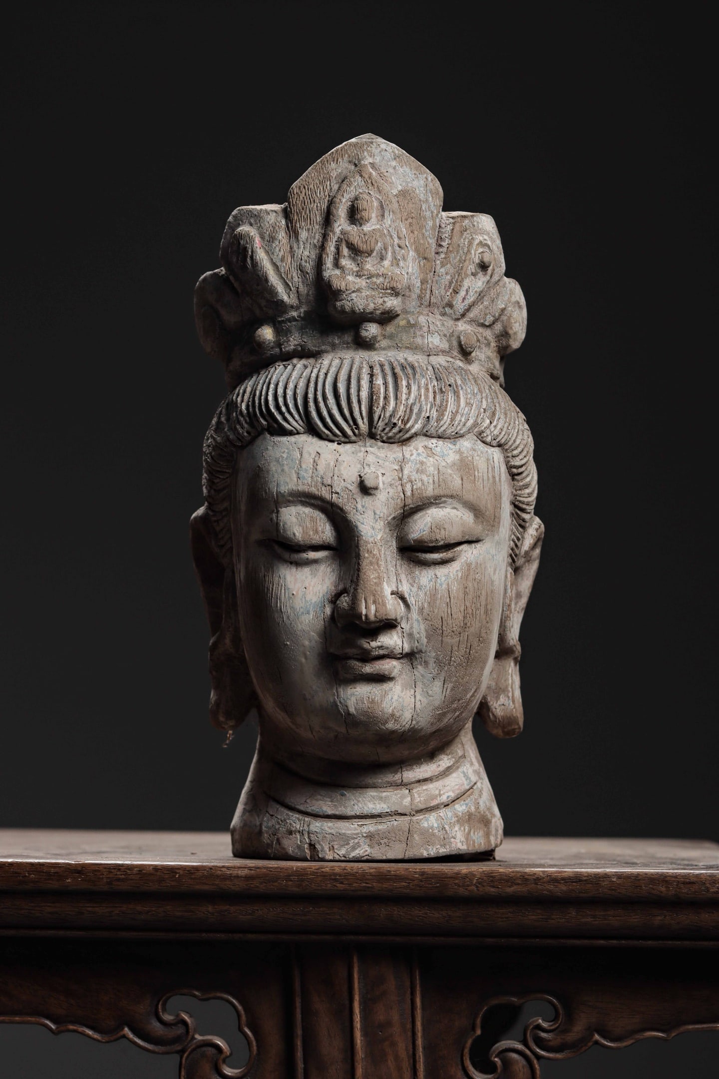 CARVED WOOD HEAD OF GUANYIN, MING DYNASTY (1 of 7)