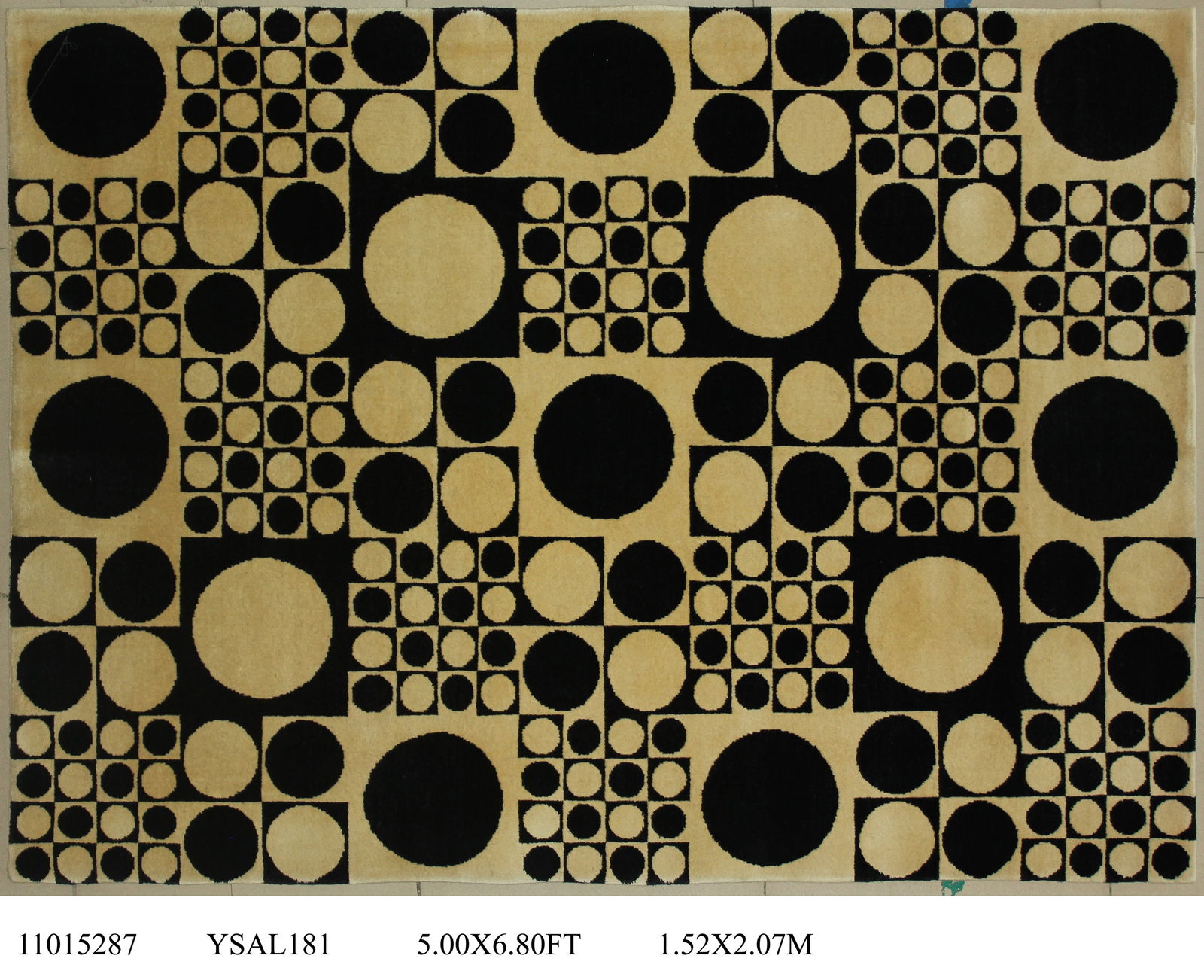 HAND-KNOTTED WOOL PILE COTTON WARP/WEFT CARPET: 59.84" x 81.5" inches (152.0cm x 207.0cm) | Weight: 28.66 lbs (13000.0 g)Wool pile cotton warp cotton weft,Woven from premium wool, this black-and-white hand-knotted carpet echoes the timeless rhythm