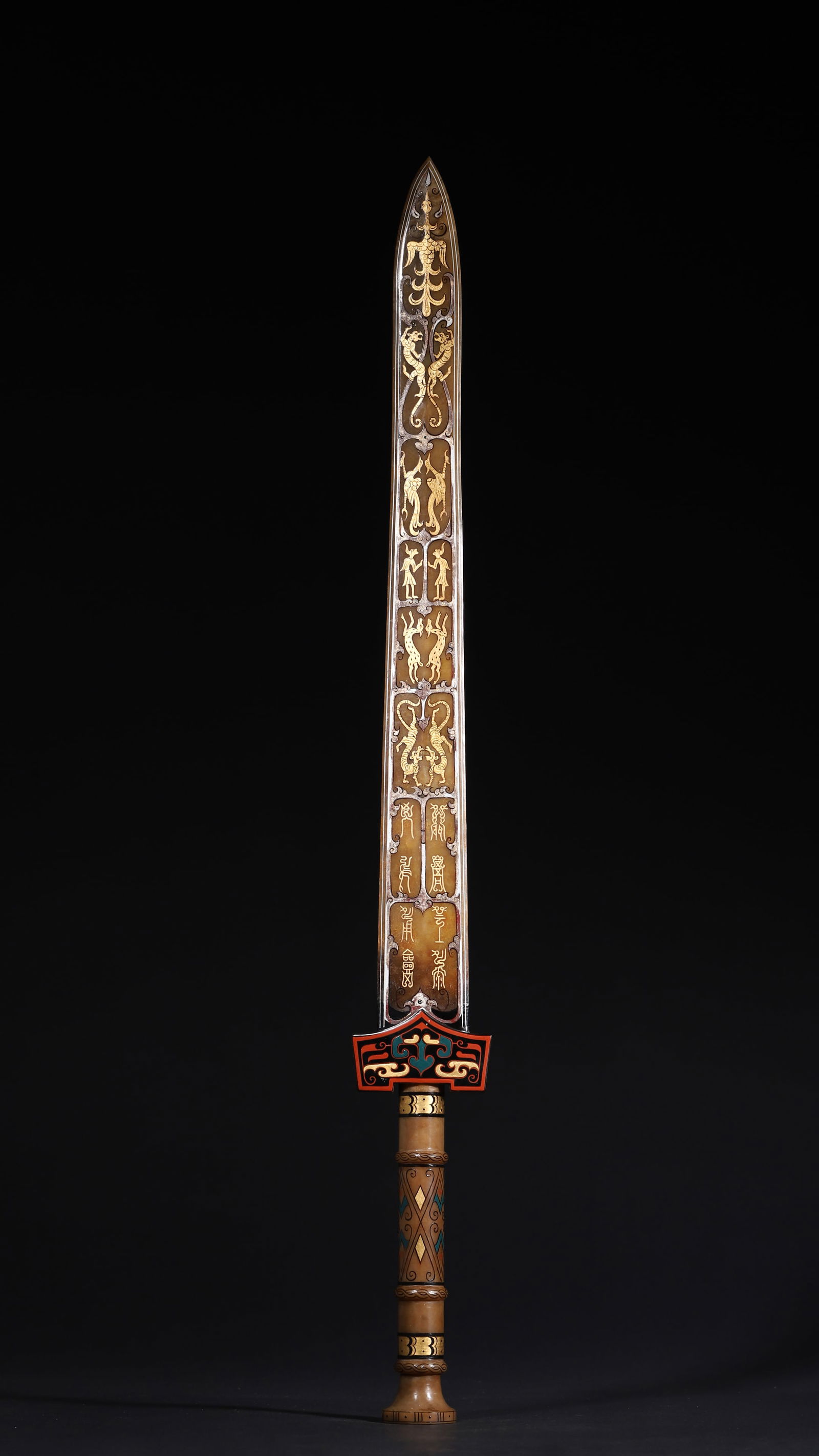 A WARRING STATES HETIAN JADE ORNAMENT WITH GOLD AND SILVER INLAY OF DRAGONS AND PHOENIXES (1 of 12)