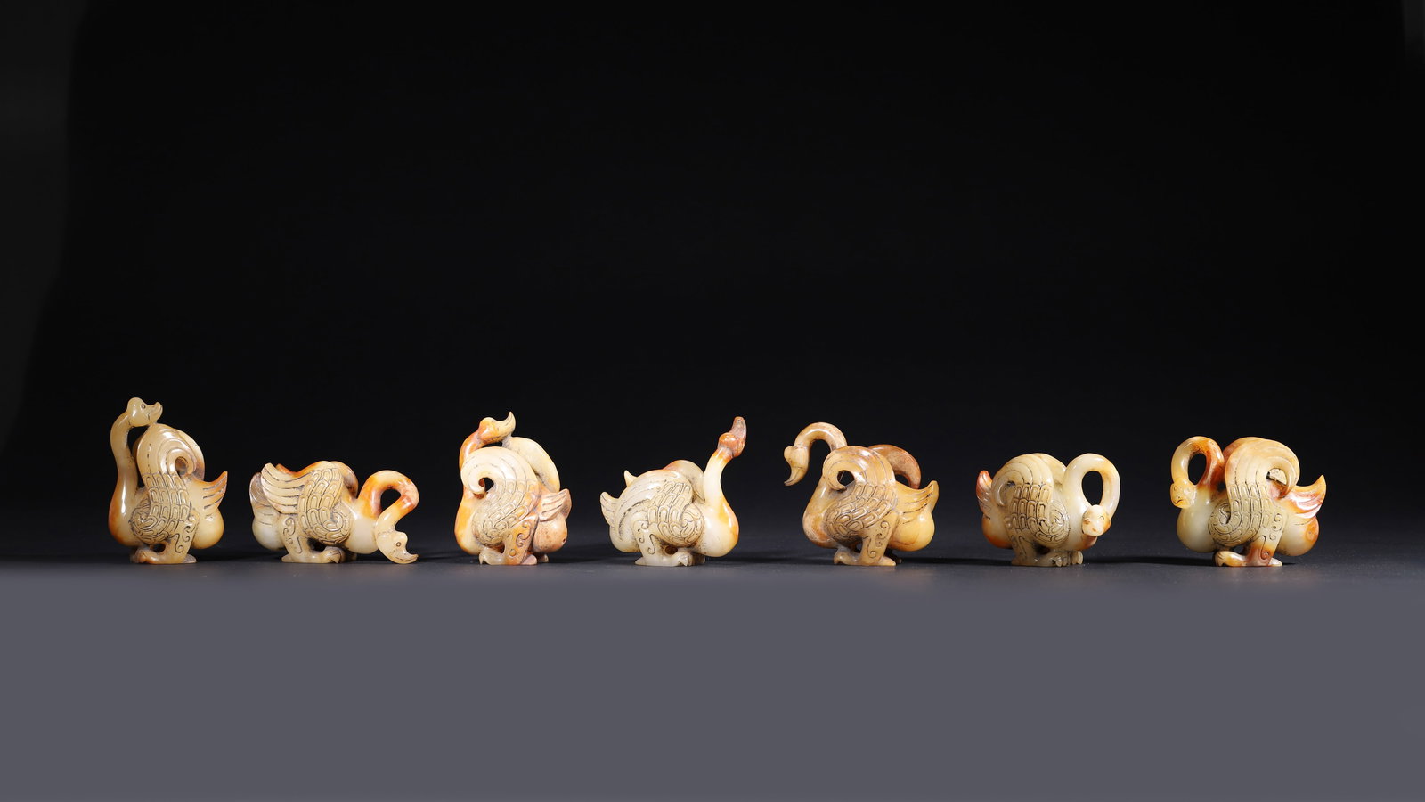 SONG DYNASTY, A SET OF SEVEN HETIAN JADE GOOSE FIGURINES (1 of 9)