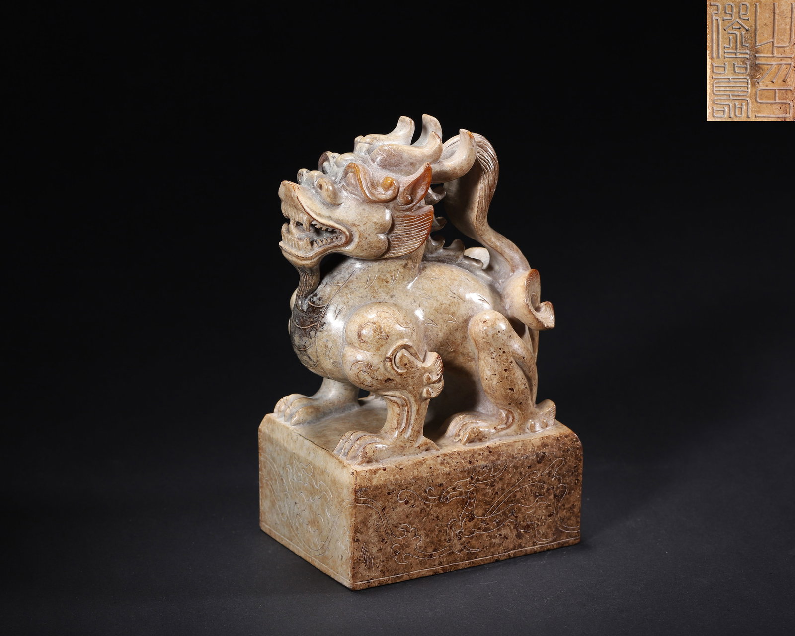 HAN DYNASTY, A HETIAN JADE SQUARE SEAL WITH MYTHICAL BEAST KNOP (1 of 8)