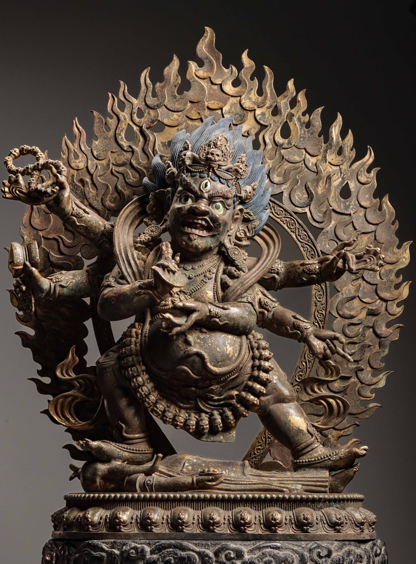 GILT-BRONZE STANDING FIGURE OF SIX-ARMED MAHAKALA, MING DYNASTY (1 of 12)