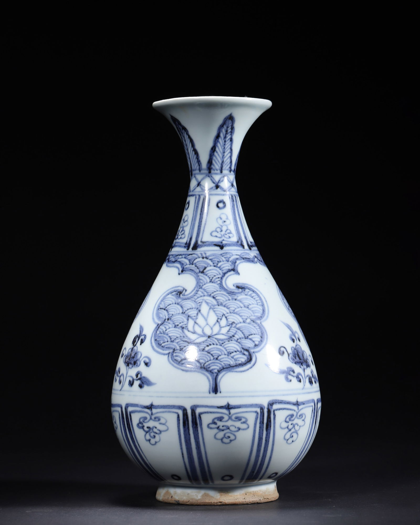 YUAN DYNASTY BLUE AND WHITE YUHUCHUN VASE WITH SEA WATER AND LOTUS MEDALLION (1 of 6)