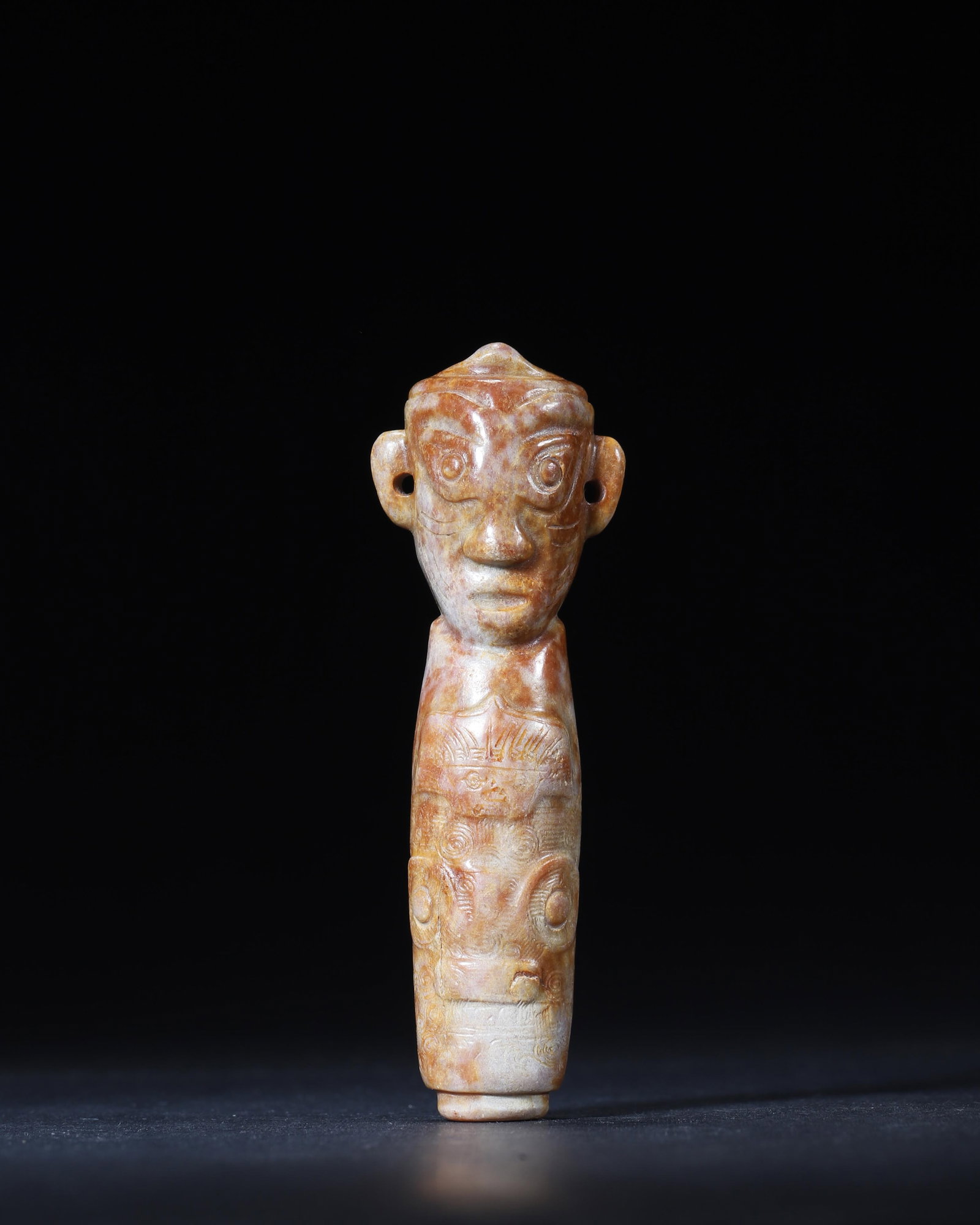 JADE PENDANT WITH HUMAN HEAD AND ANIMAL MASK MOTIFS, LATE LIANGZHU CULTURE (1 of 7)