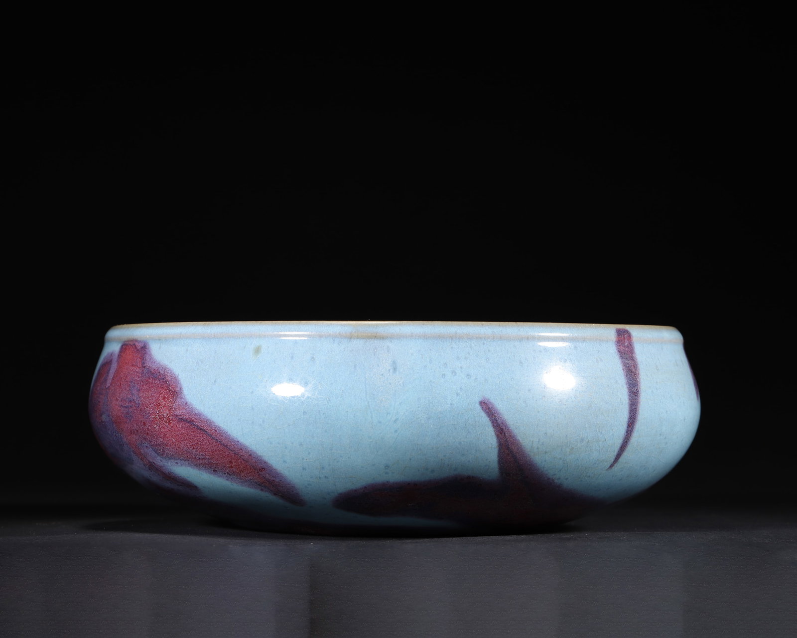 JIN TO YUAN DYNASTY: A JUNYAO BOWL-SHAPED WASHER WITH SKY-BLUE GLAZE AND RED SPLASHES (1 of 8)