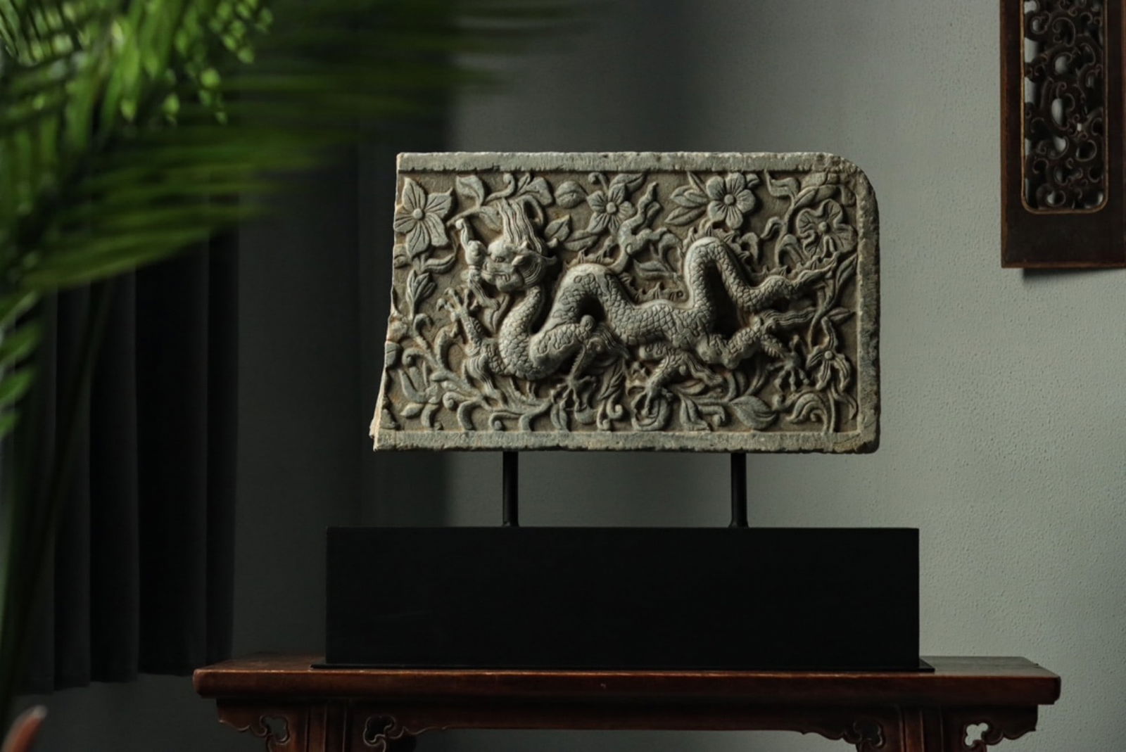 CARVED BLUESTONE DRAGON PANEL, MING DYNASTY (1 of 9)