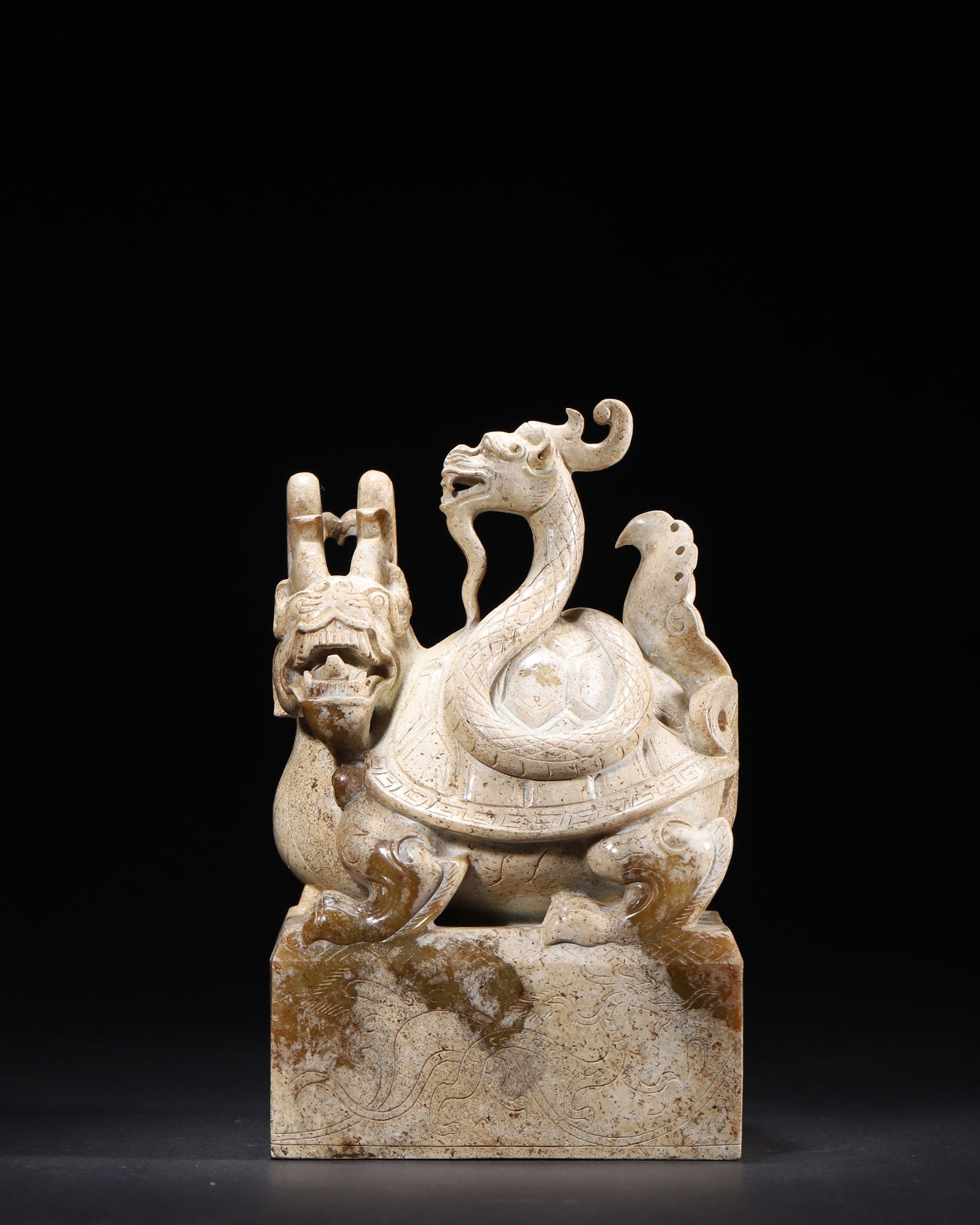 HAN DYNASTY, A HETIAN JADE SQUARE SEAL WITH XUANWU (TORTOISE-SNAKE) KNOP (1 of 8)