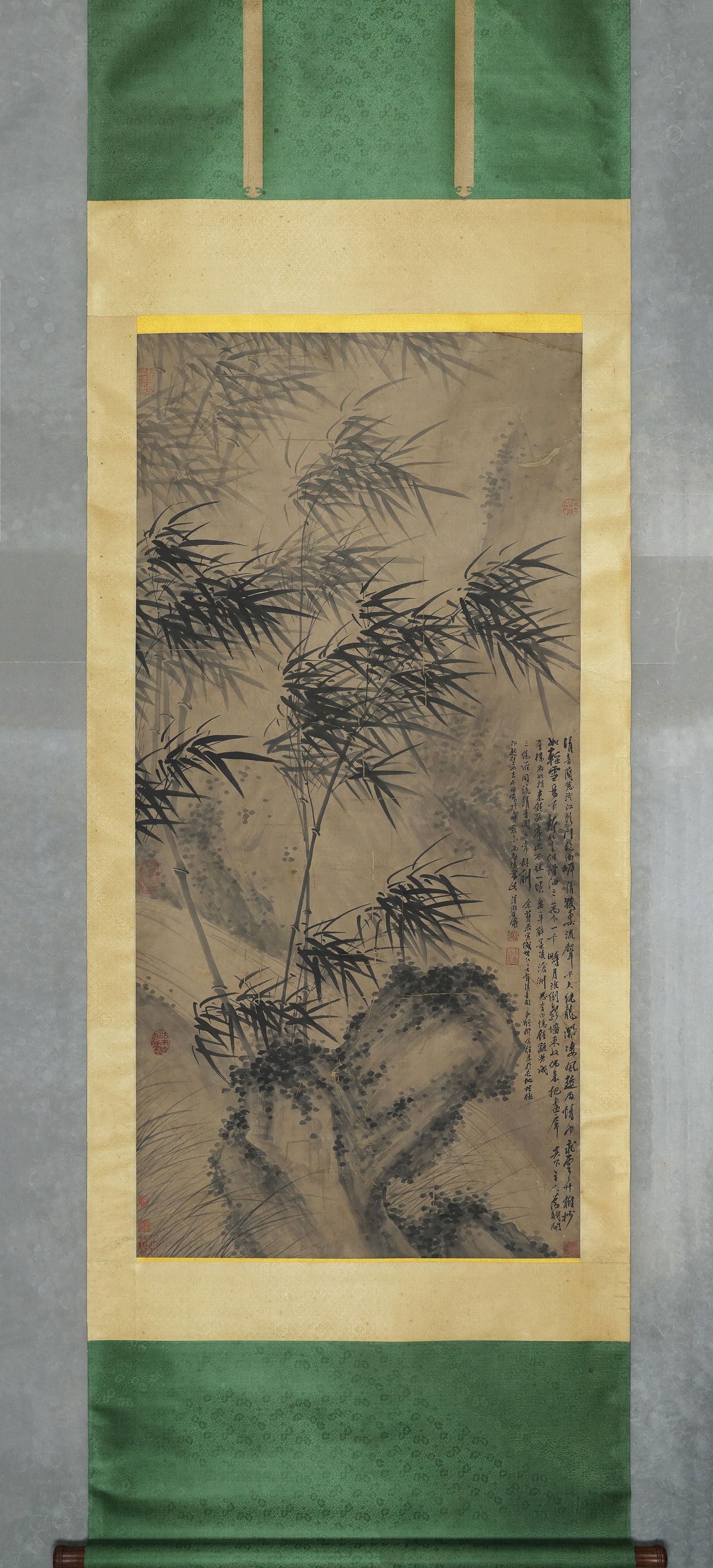 QING DYNASTY: SHI TAO - 'CLEAR SOUND OF ORCHIDS AND BAMBOO' - HANGING SCROLL, PAPER: Heart Size: 53.94" x 26.77" inches (137 cm x 68 cm)Qing Dynasty, Shi Tao, Clear Sound: Orchids and Bamboo, ink on paper, hanging scroll. Painted with vivid brushwork, inscribed with a long poem and nu