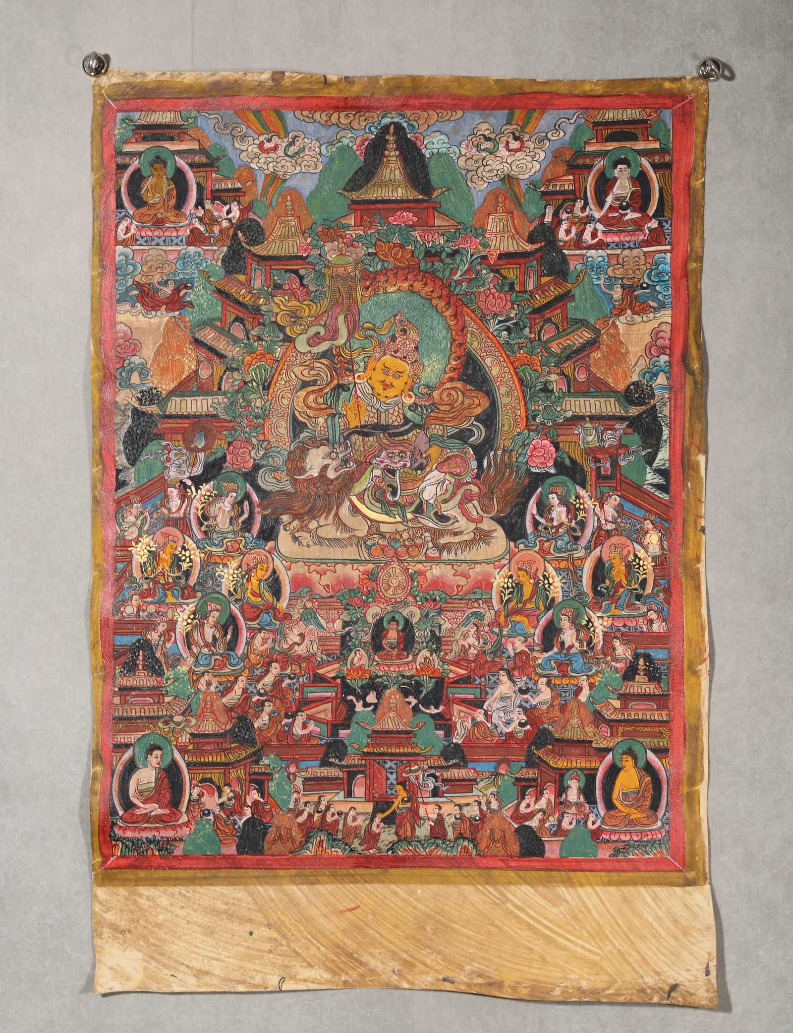 QING DYNASTY, A RARE TIBETAN HIDE THANGKA OF MANJUSHRI MANDALA (1 of 9)
