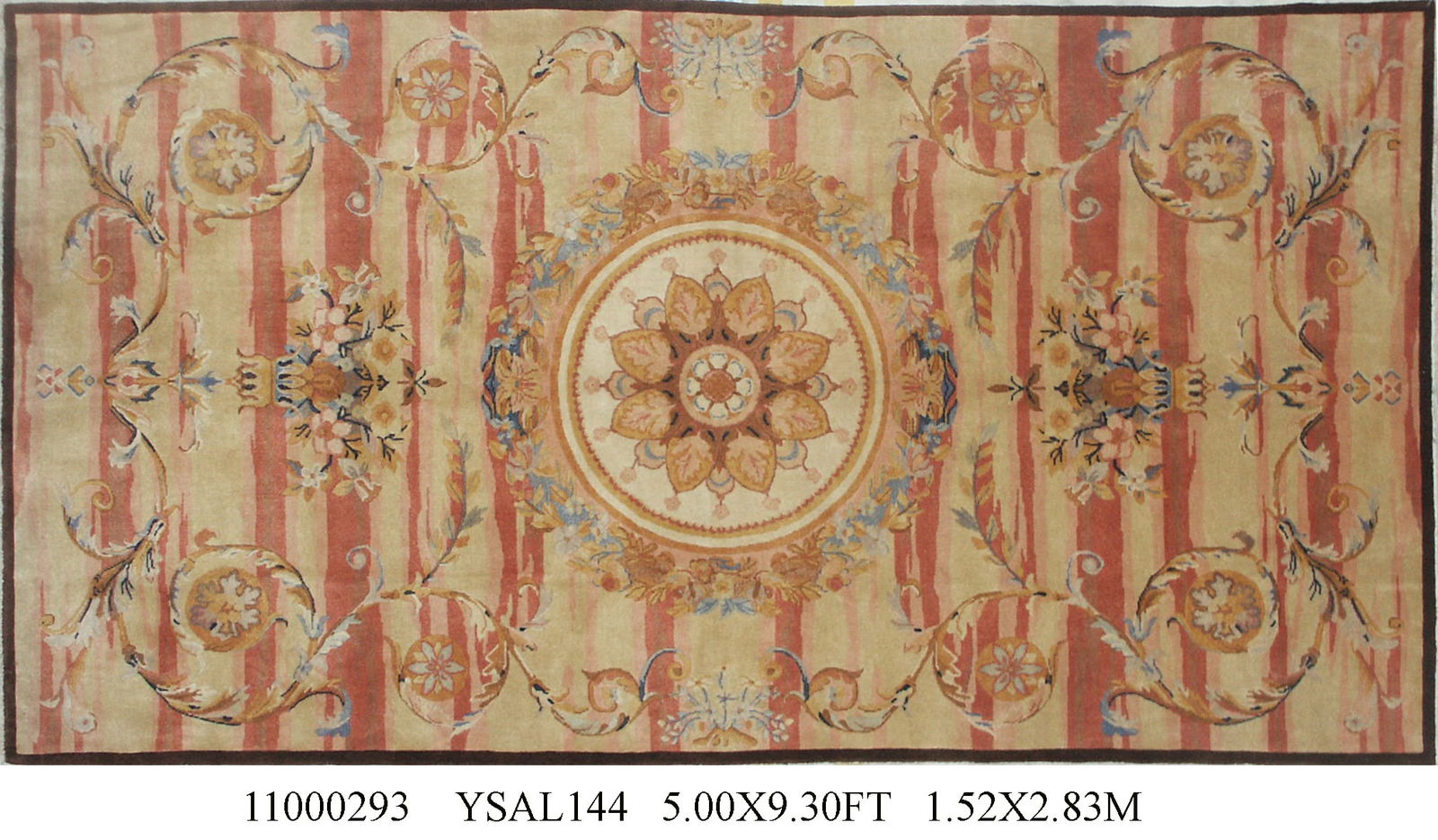 HAND-KNOTTED WOOL PILE SAVONNERIE CARPET: 59.84" x 111.42" inches (152.0cm x 283.0cm) | Weight: 28.66 lbs (13000.0 g)Wool pile cotton warp cotton weft,Savonnerie CarpetHand knotted in the late 20th century after 18th-century models, this Fren