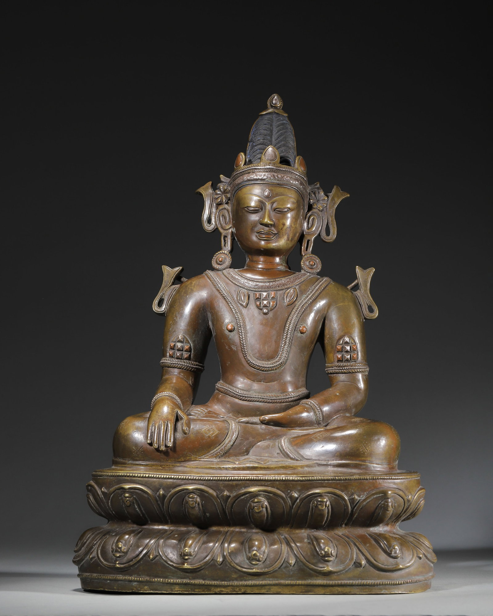 15TH–16TH CENTURY COPPER INLAID COPPER STATUE OF AKSHOBHYA BUDDHA (1 of 9)