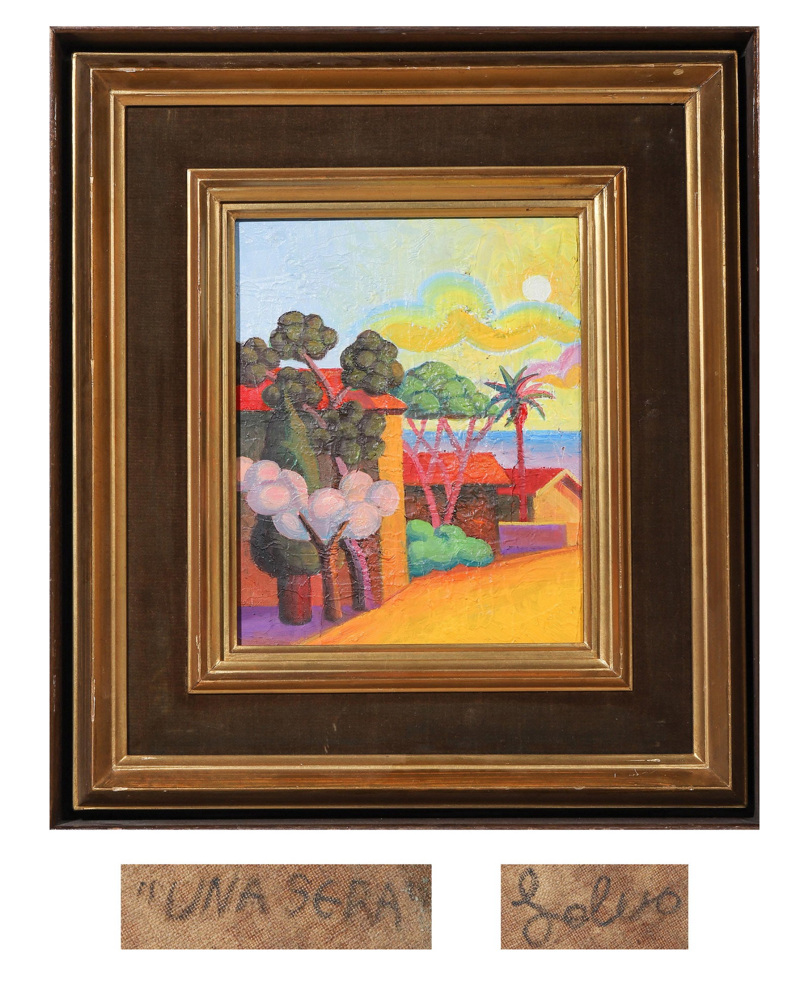 SALVO (1947-2015), ITALIAN, ATTRIBUTED TO OIL ON CANVAS: Outer Frame: L: 49cm (19.29in) W: 44cm (17.32in); Image Area: L: 26cm (10.24in) W: 21cm (8.27in)Salvo (1947-2015), a prominent Italian contemporary artist, was celebrated for his vivid, serene landsca