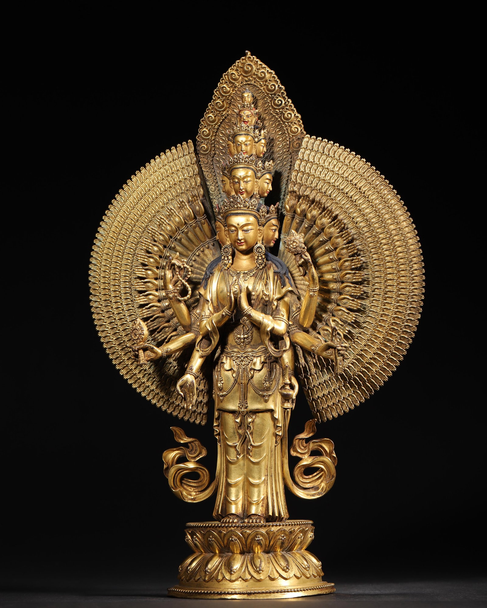 A Gilt-Bronze Standing Statue of Thousand-Armed and Thousand-Eyed Guanyin, Qing Dynasty - 2