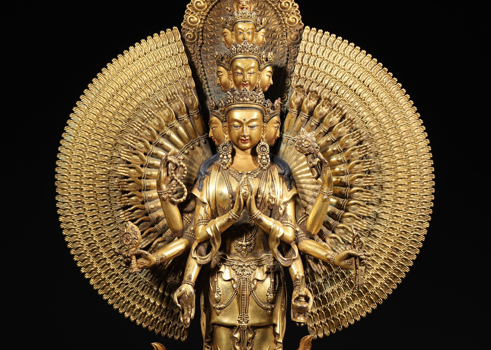 A Gilt-Bronze Standing Statue of Thousand-Armed and Thousand-Eyed Guanyin, Qing Dynasty - 4