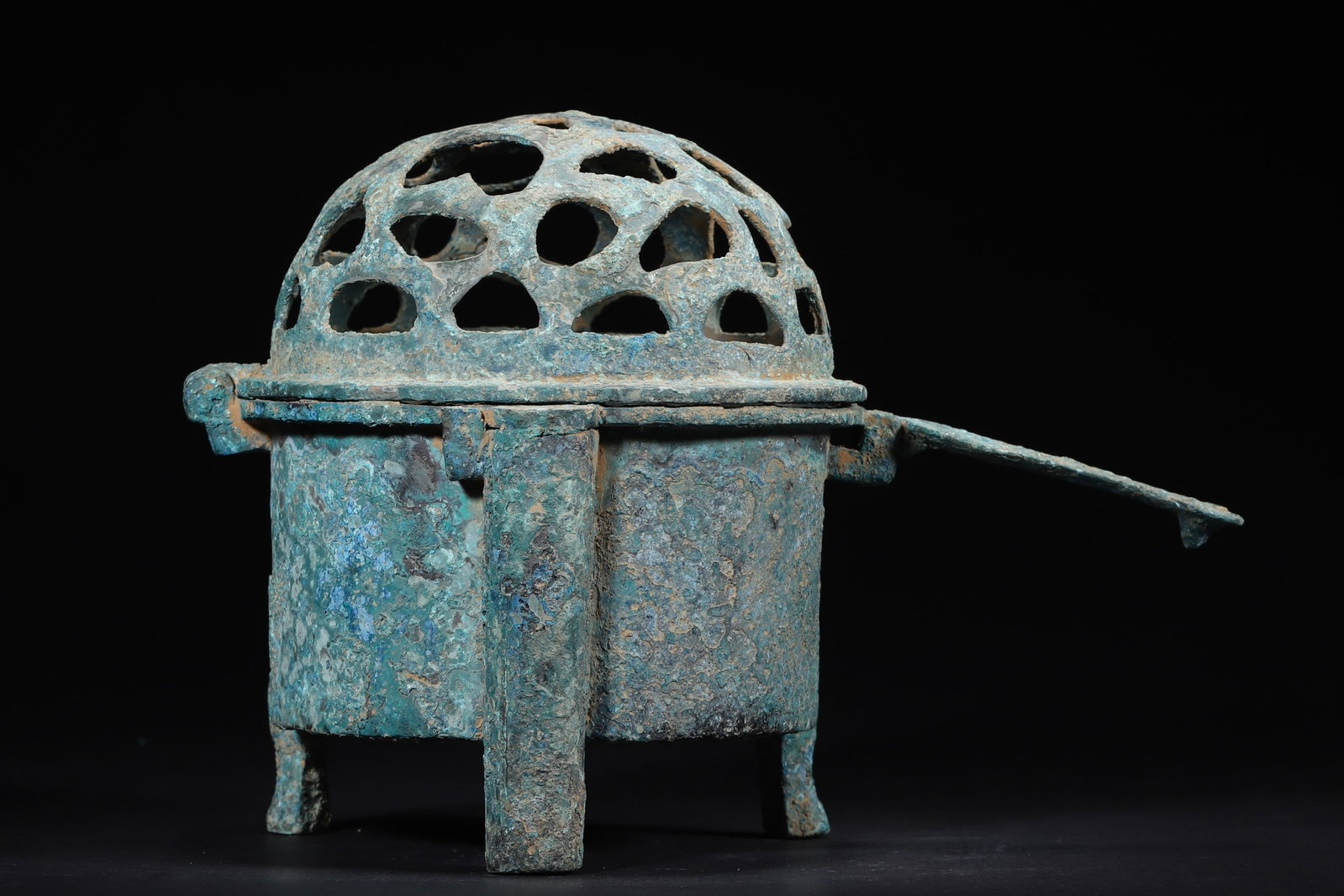 Han Dynasty Bronze Portable Incense Burner with Openwork Dome Lid (1 of 6)
