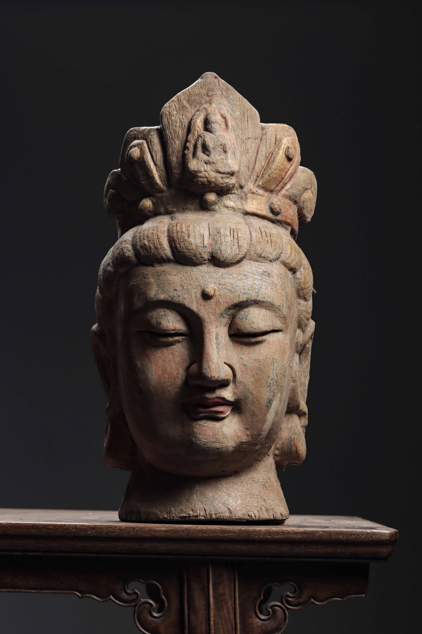 A Painted Wooden Head Statue of Guanyin Bodhisattva, Ming Dynasty (1 of 6)