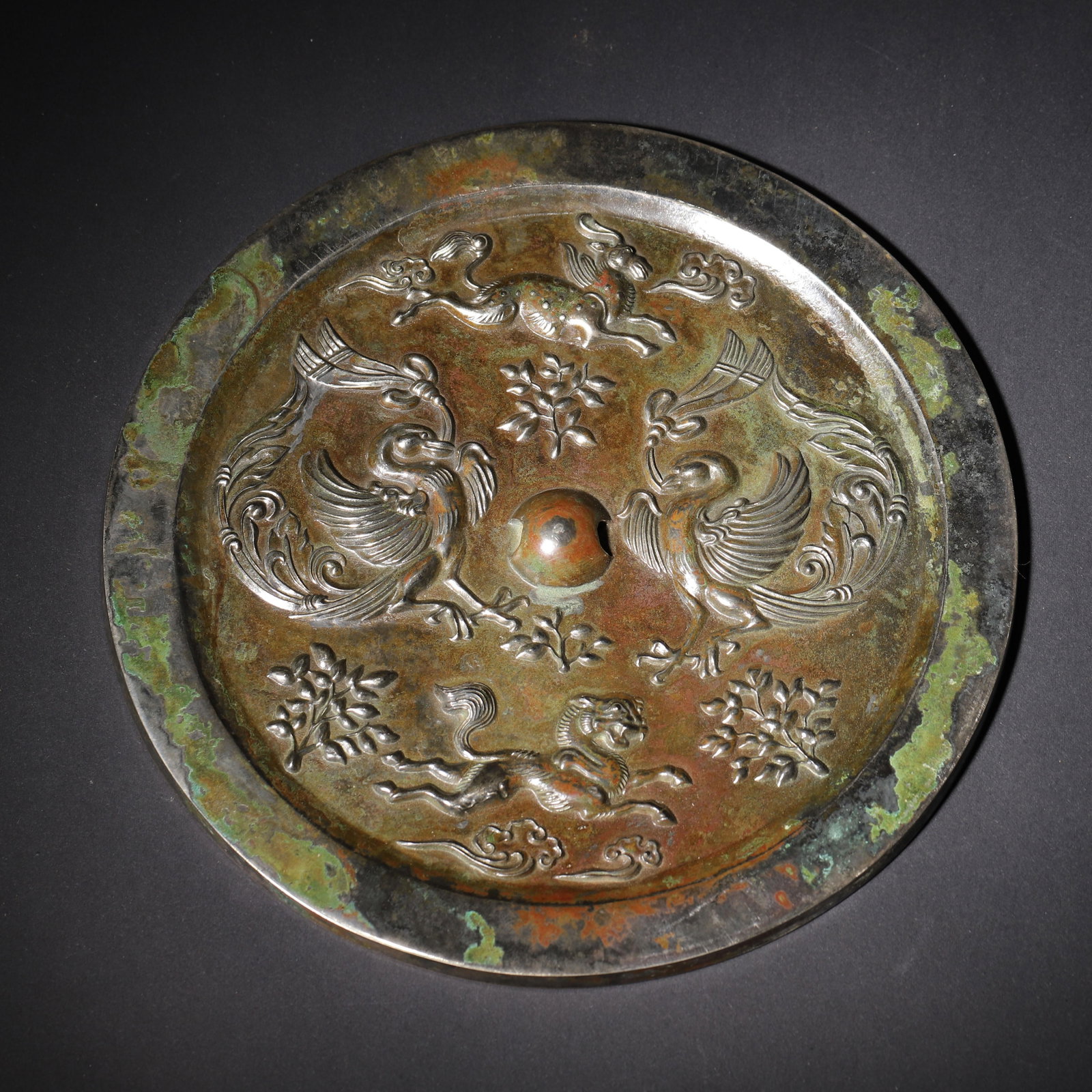 A Bronze Mirror with Phoenix and Auspicious Beasts, Tang Dynasty (1 of 5)