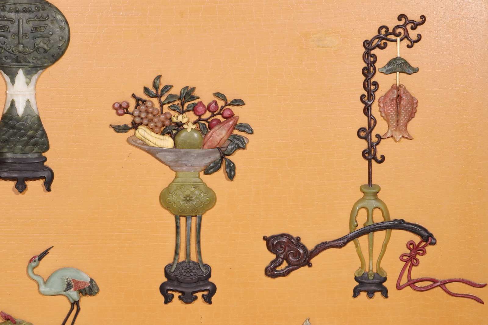 A Zitan Framed Hanging Screen with Precious Stone Inlaid Antique Objects and Imperial Inscription - - 3