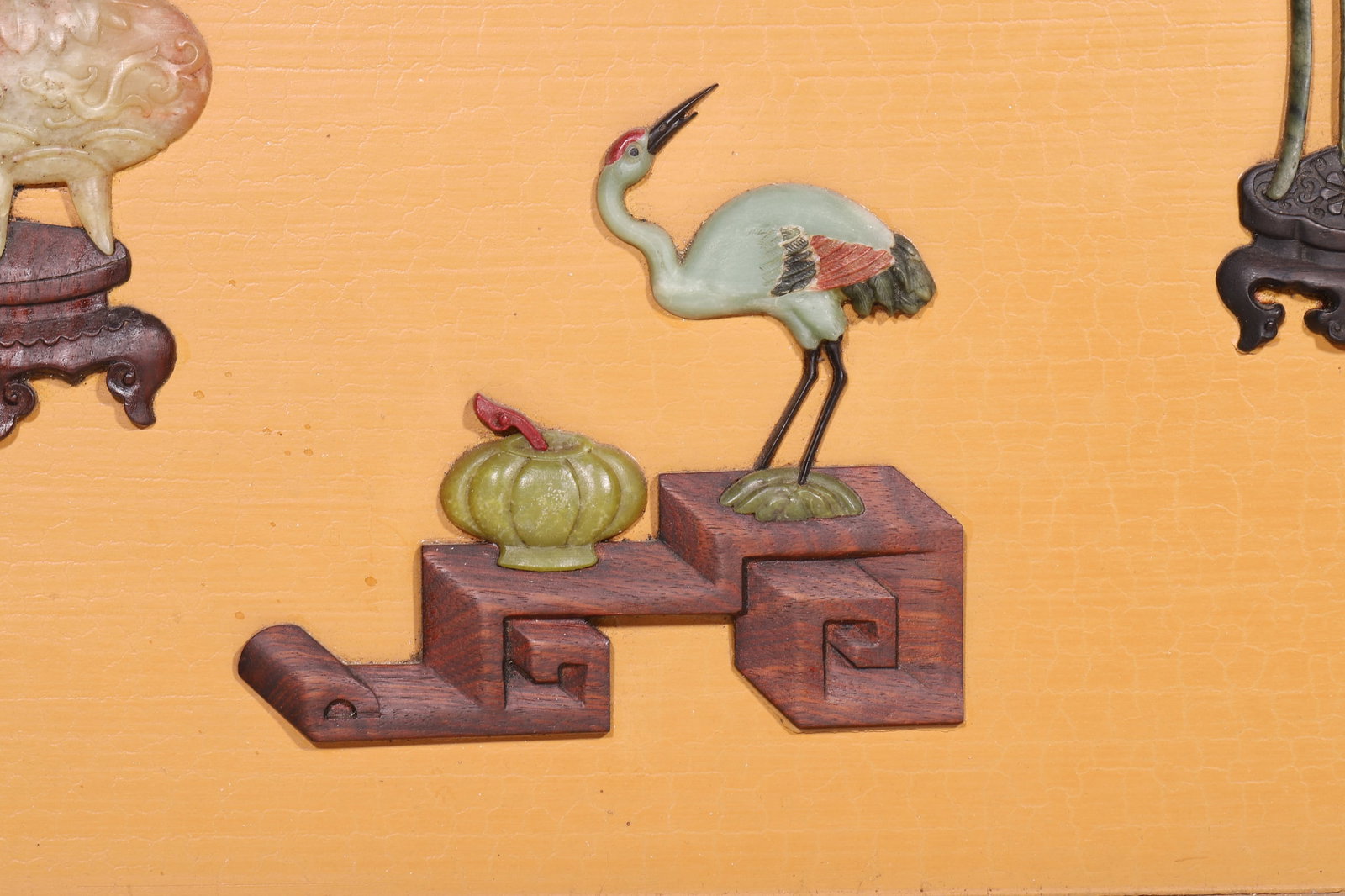 A Zitan Framed Hanging Screen with Precious Stone Inlaid Antique Objects and Imperial Inscription - - 7