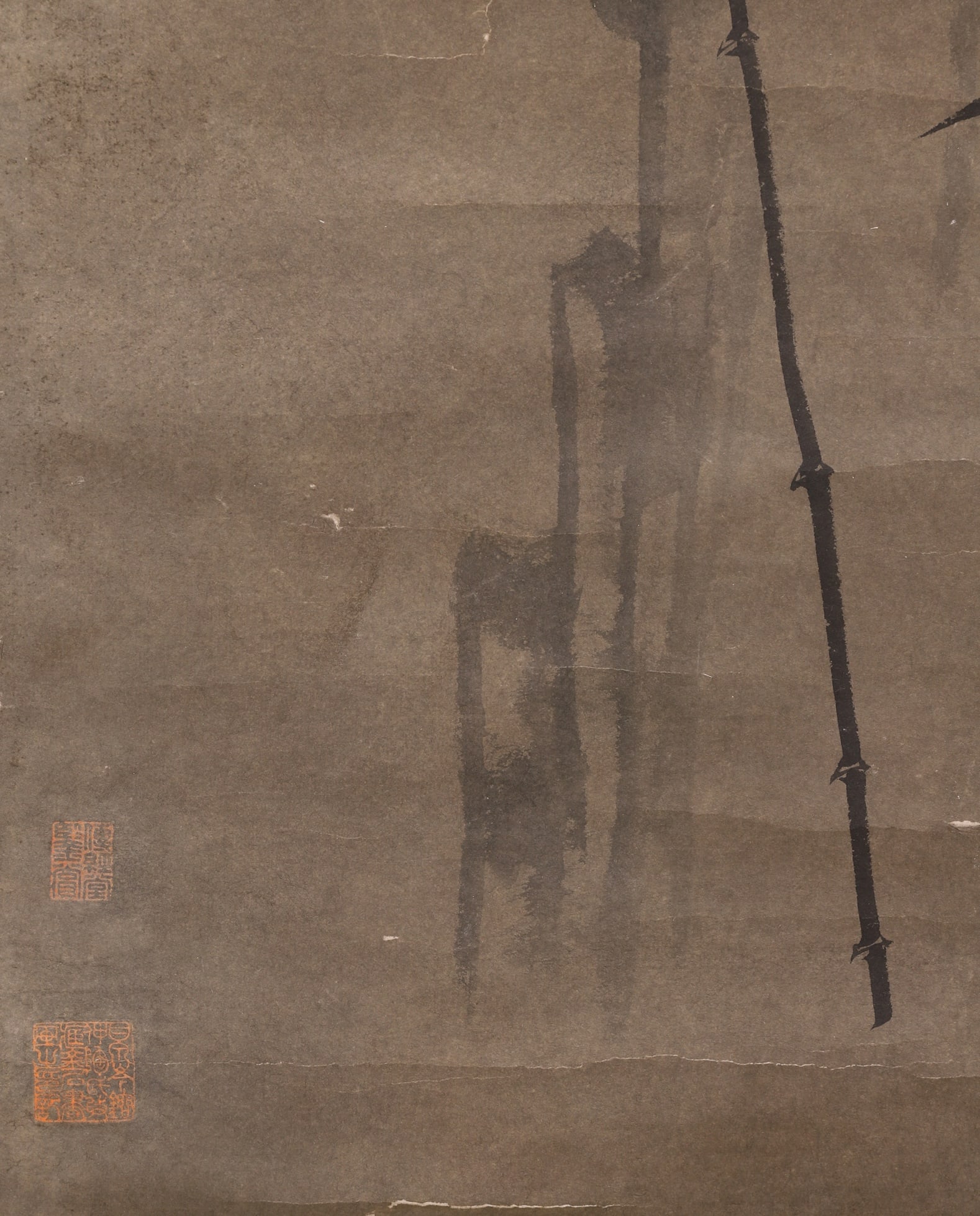 A Paper Ink Painting "Bamboo and Rocks" Attributed to Zheng Xie, Qing Dynasty - 9