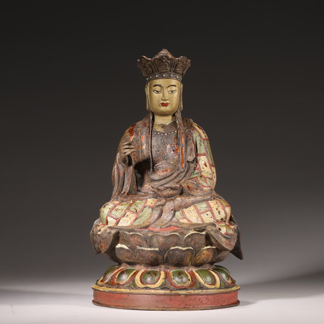 A Painted Bronze Statue of Ksitigarbha, Qing Dynasty (1 of 6)