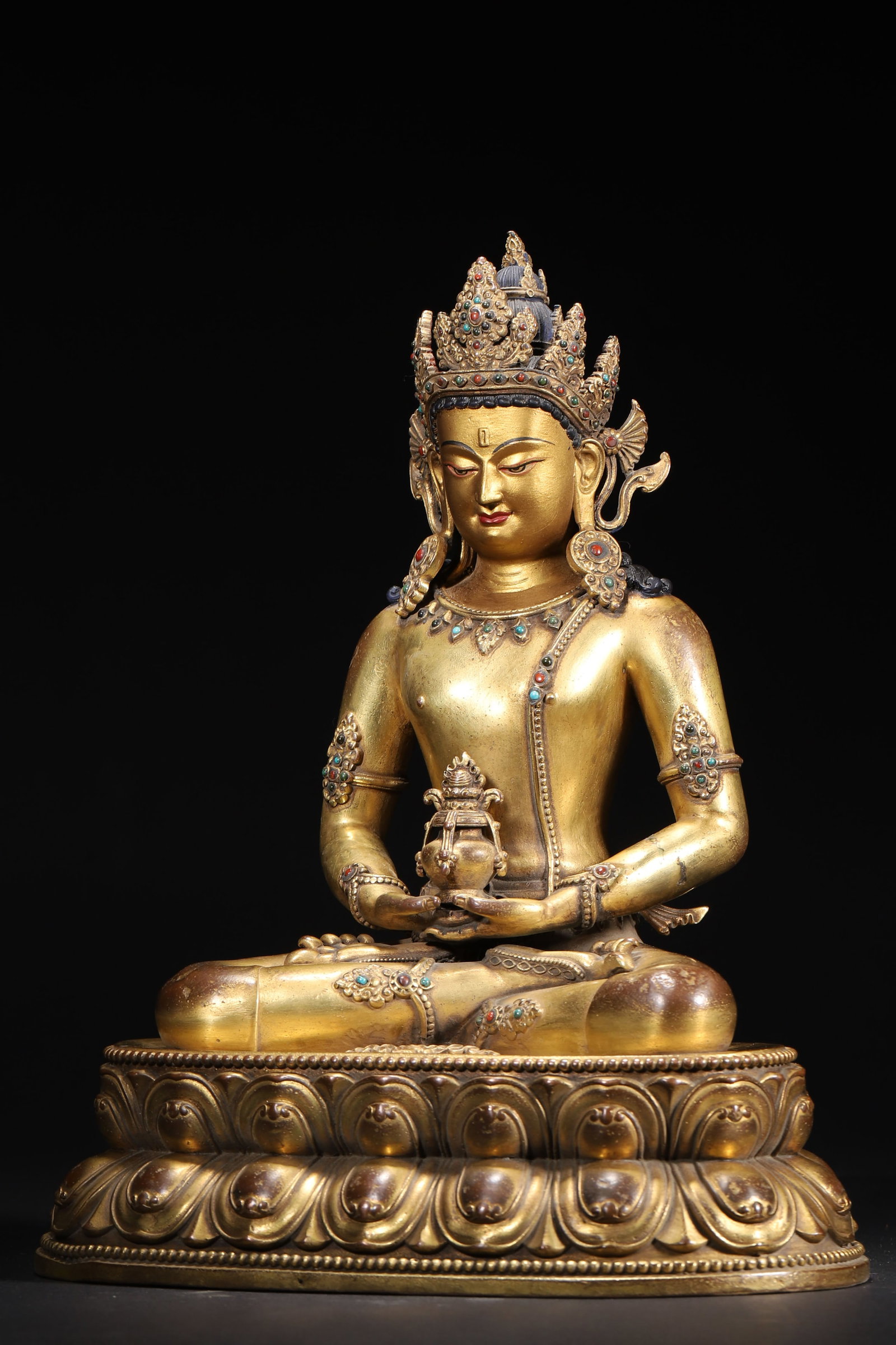 A Gilt-Bronze Inlaid Amitayus Statue, Imperial Palace Made, Qing Dynasty, Dated to 25th Year of - 2