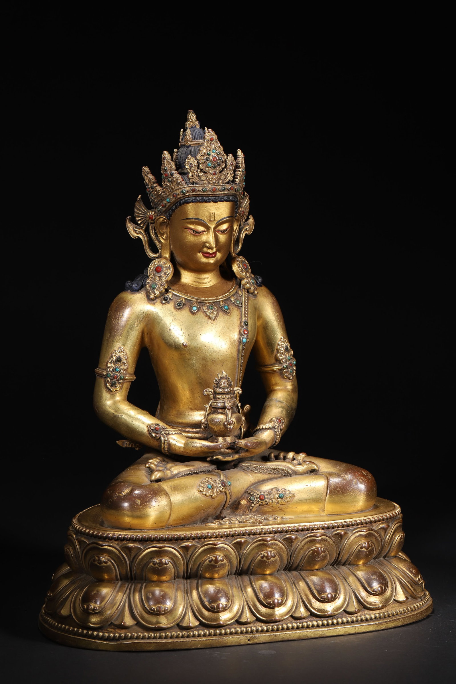 A Gilt-Bronze Inlaid Amitayus Statue, Imperial Palace Made, Qing Dynasty, Dated to 25th Year of - 5