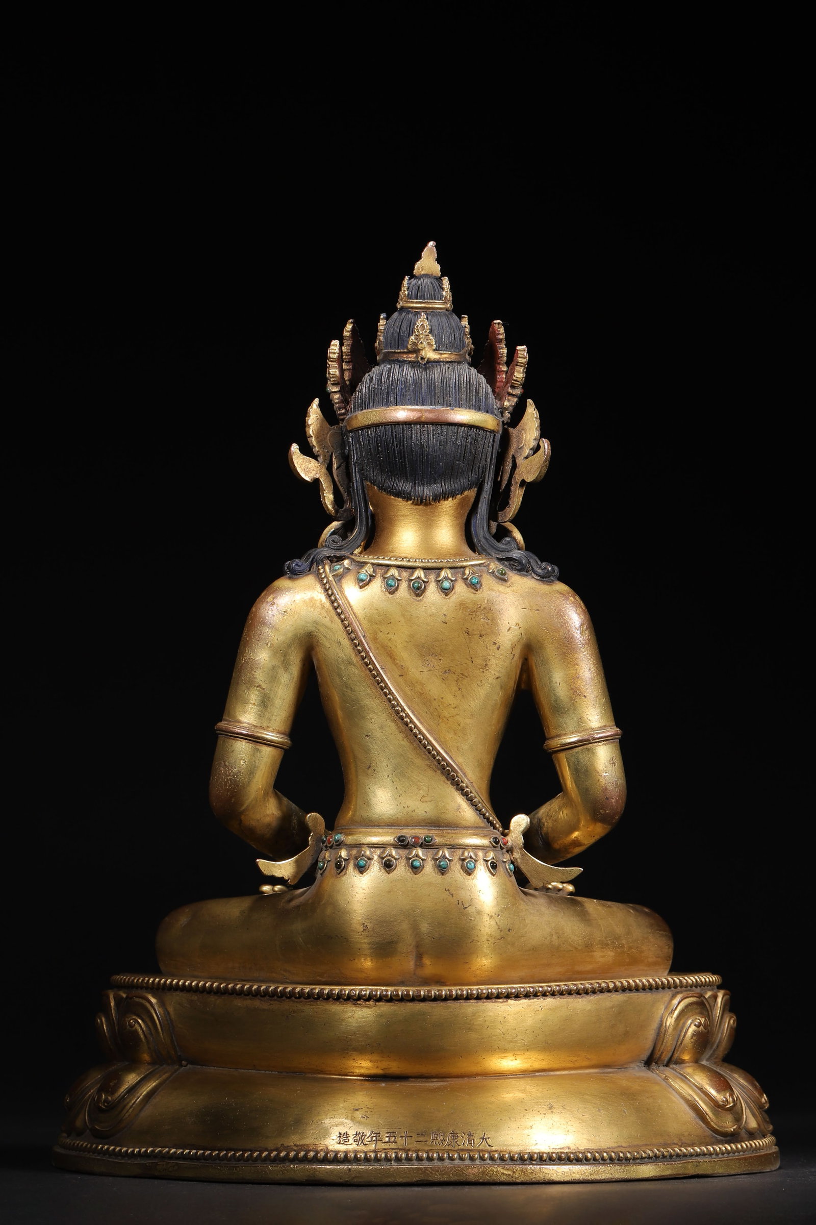 A Gilt-Bronze Inlaid Amitayus Statue, Imperial Palace Made, Qing Dynasty, Dated to 25th Year of - 7