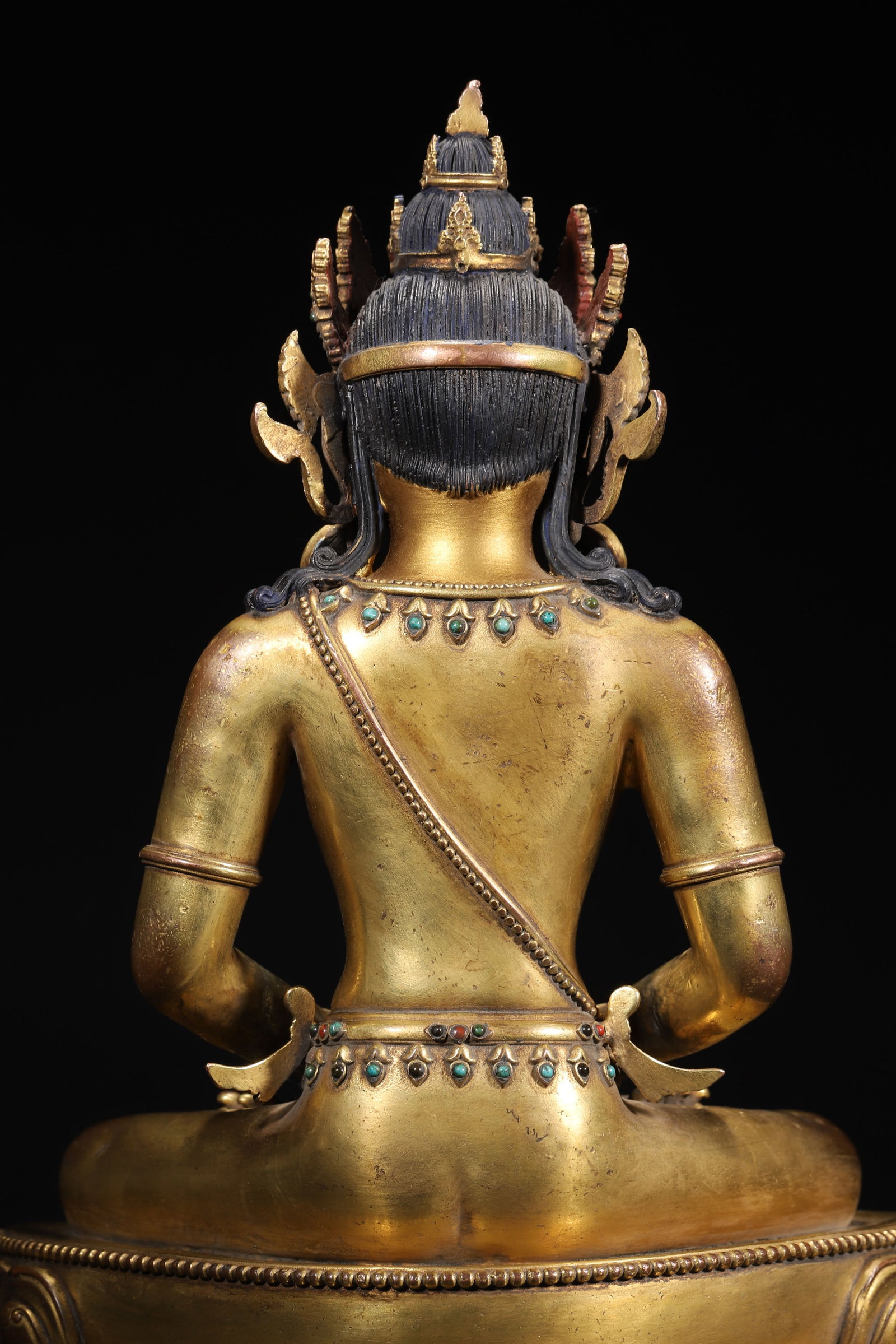 A Gilt-Bronze Inlaid Amitayus Statue, Imperial Palace Made, Qing Dynasty, Dated to 25th Year of - 8