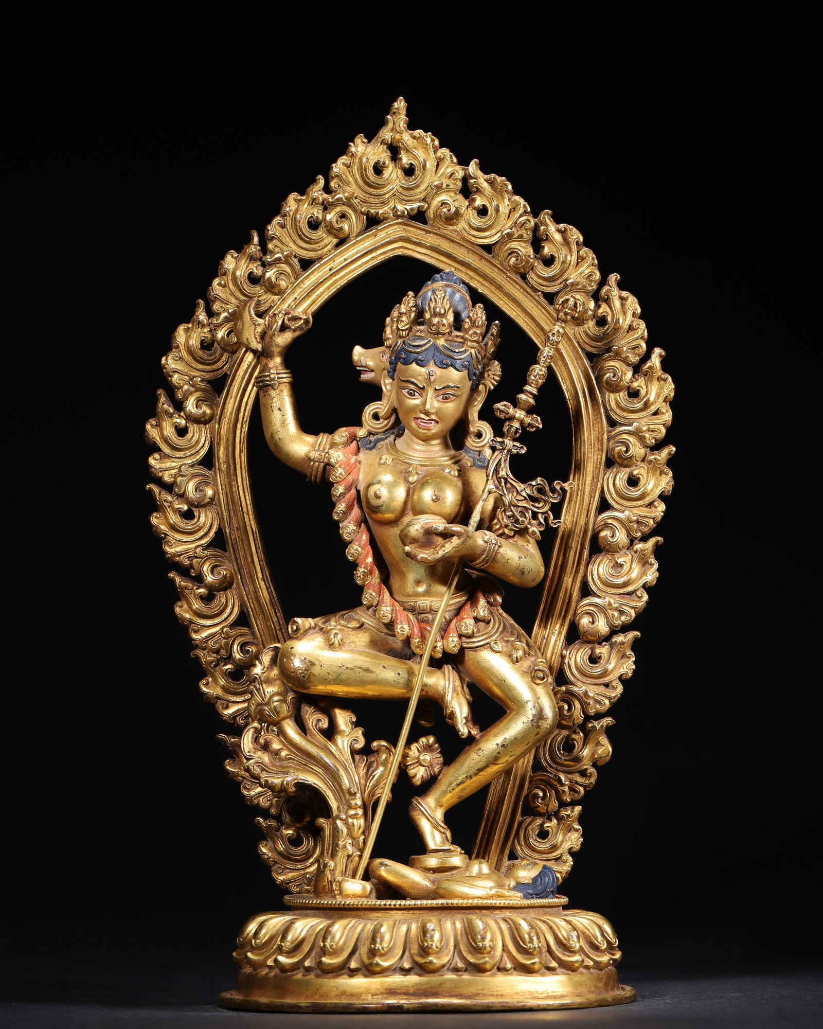 A Gilt-Bronze Statue of Vajravarahi with Pig Head, Qing Dynasty (1 of 11)