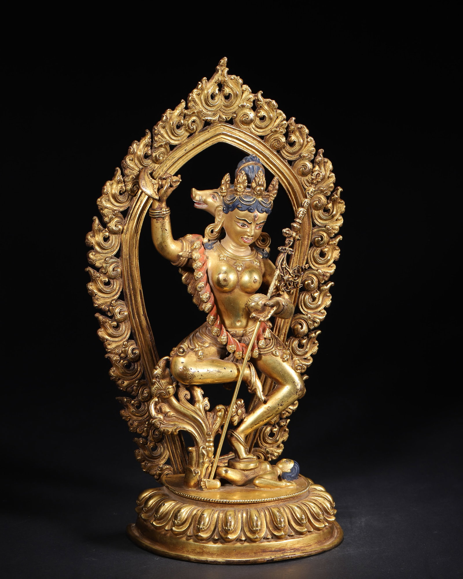 A Gilt-Bronze Statue of Vajravarahi with Pig Head, Qing Dynasty - 5