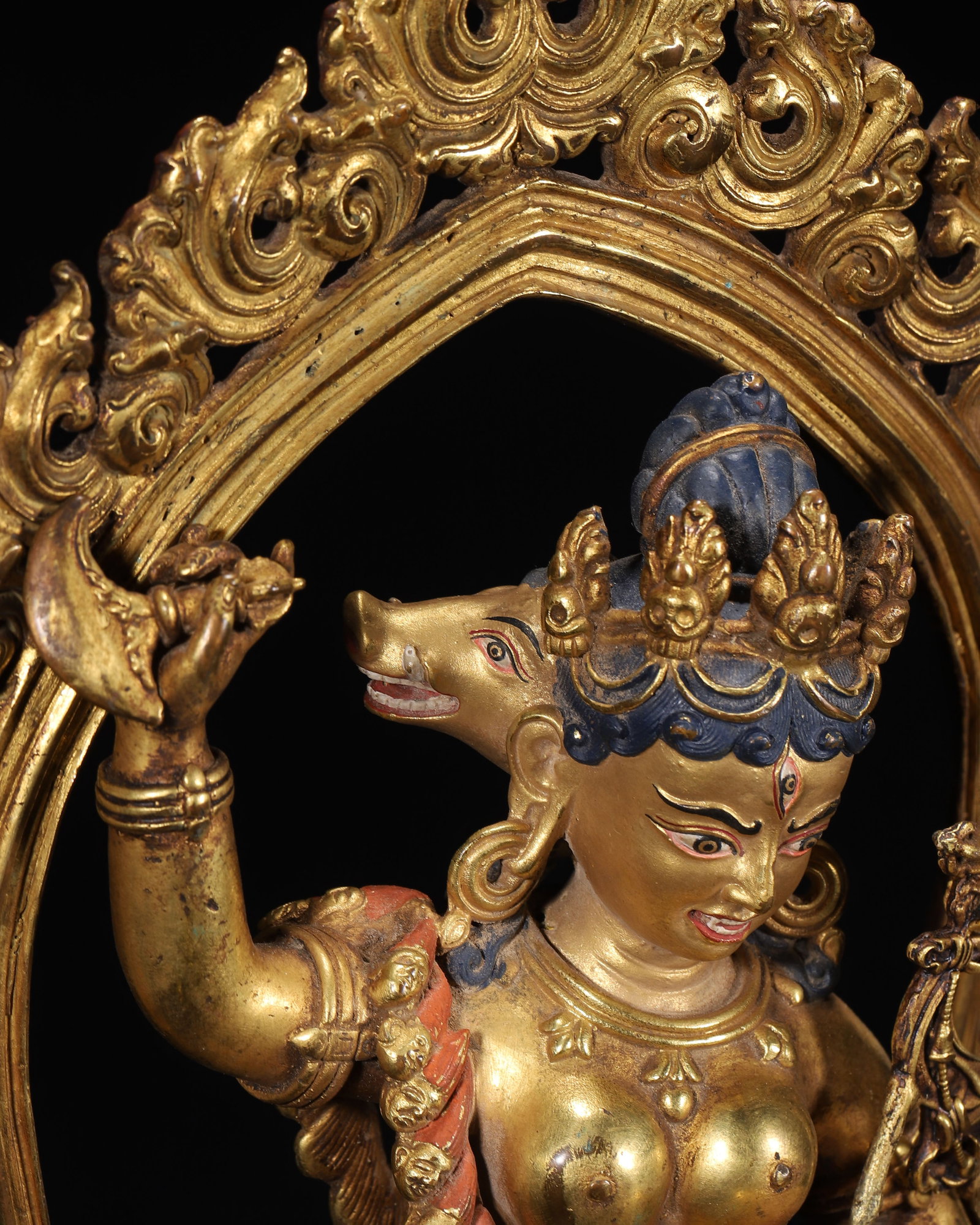 A Gilt-Bronze Statue of Vajravarahi with Pig Head, Qing Dynasty - 6