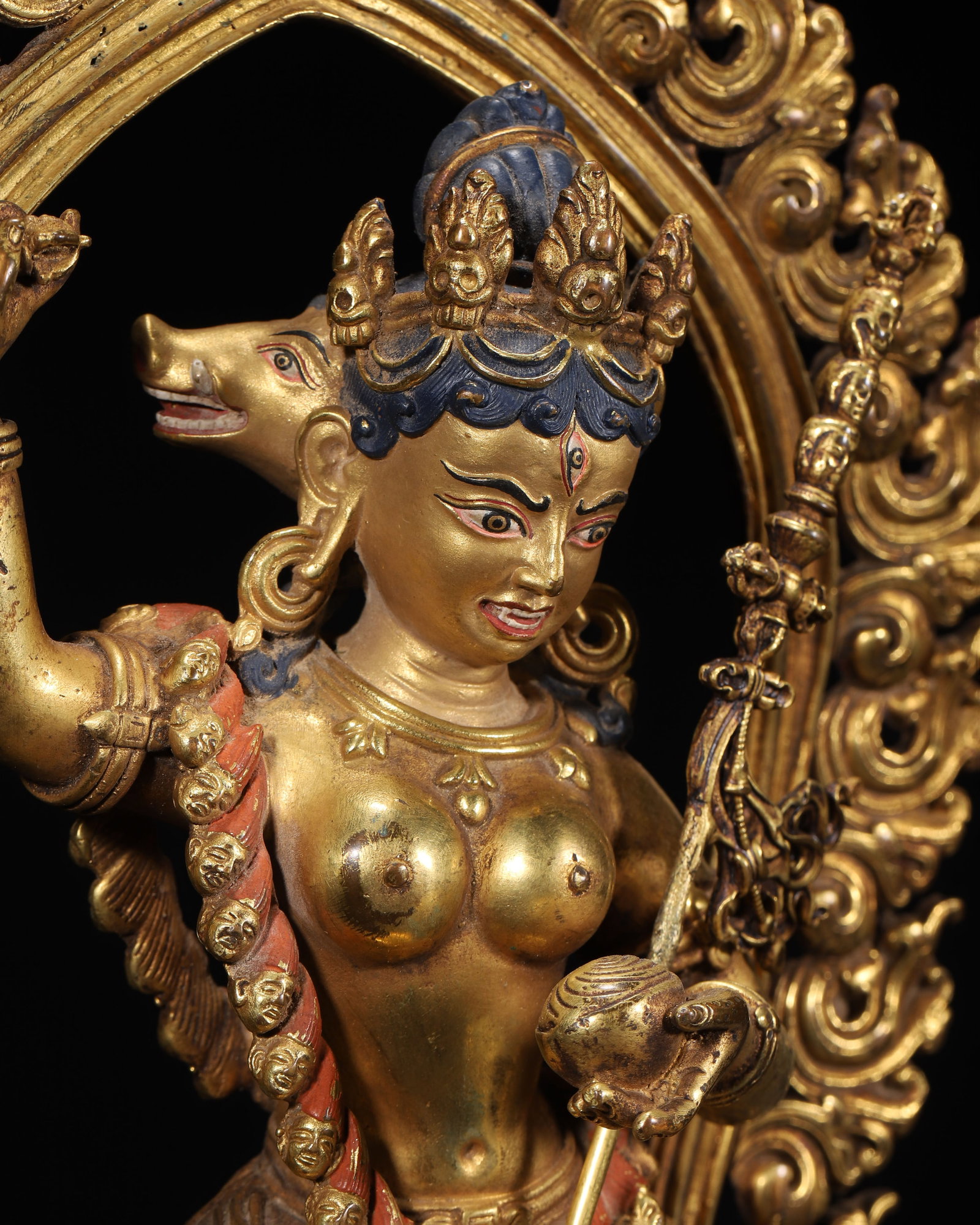 A Gilt-Bronze Statue of Vajravarahi with Pig Head, Qing Dynasty - 7