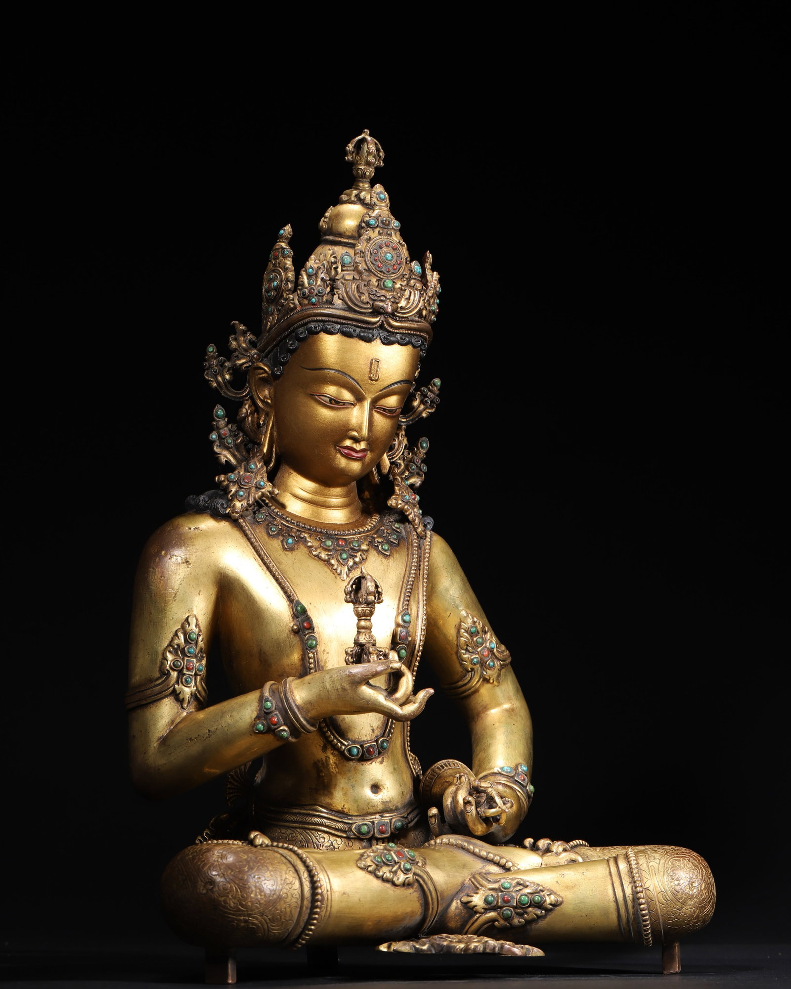 A Gilt Bronze Inlaid Gemstone Vajrasattva Seated Statue, Qing Dynasty - 7