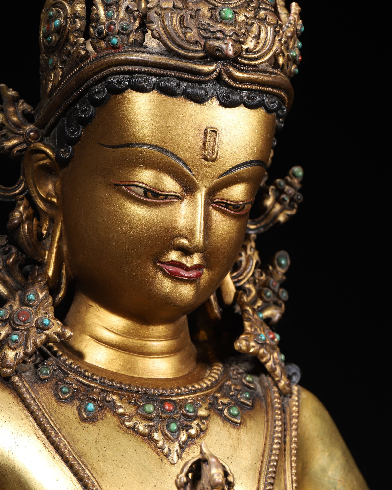 A Gilt Bronze Inlaid Gemstone Vajrasattva Seated Statue, Qing Dynasty - 8