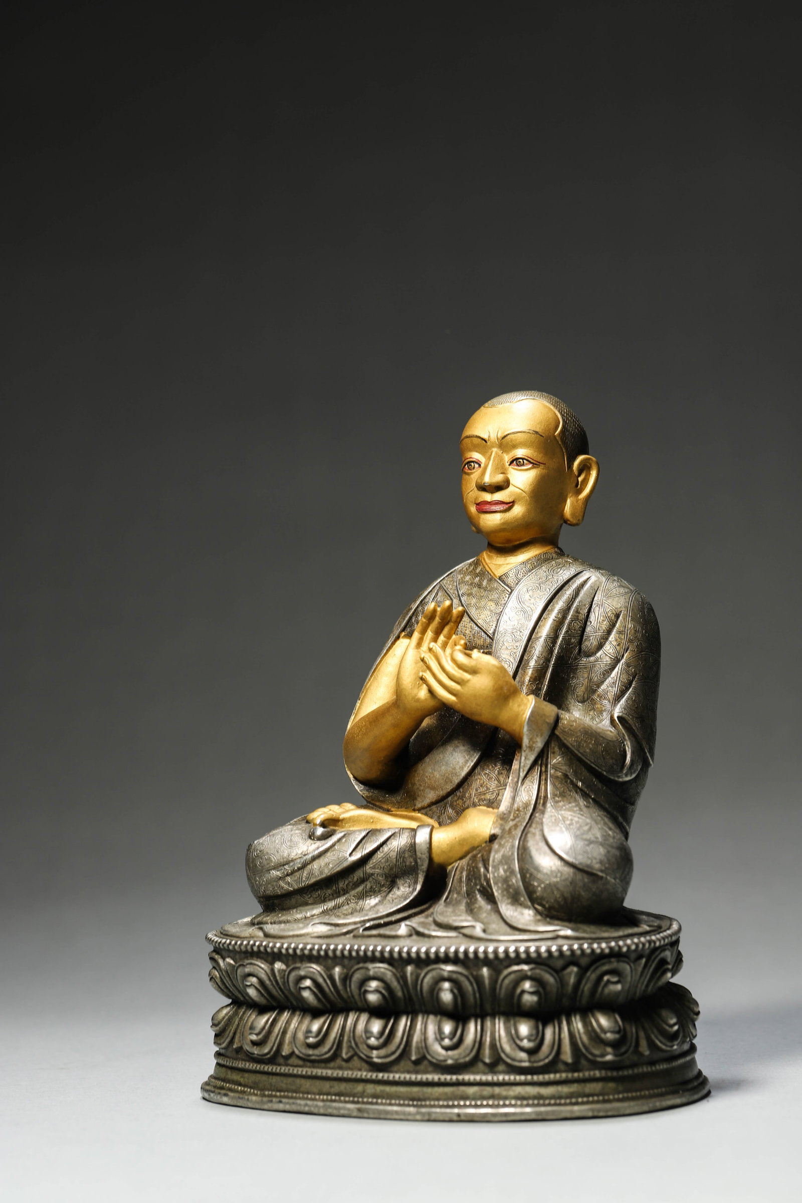 A Silver Statue of a Lama with Partial Gold Facing, Qing Dynasty - 2