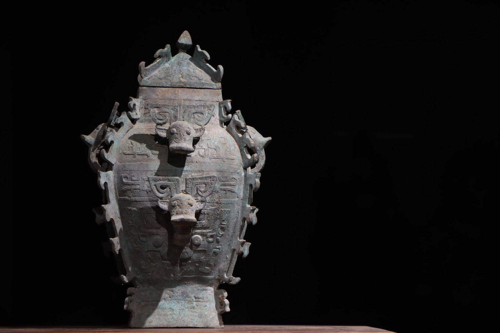 A Bronze Square Lei Vessel with Animal Masks - Shang Dynasty (1 of 9)