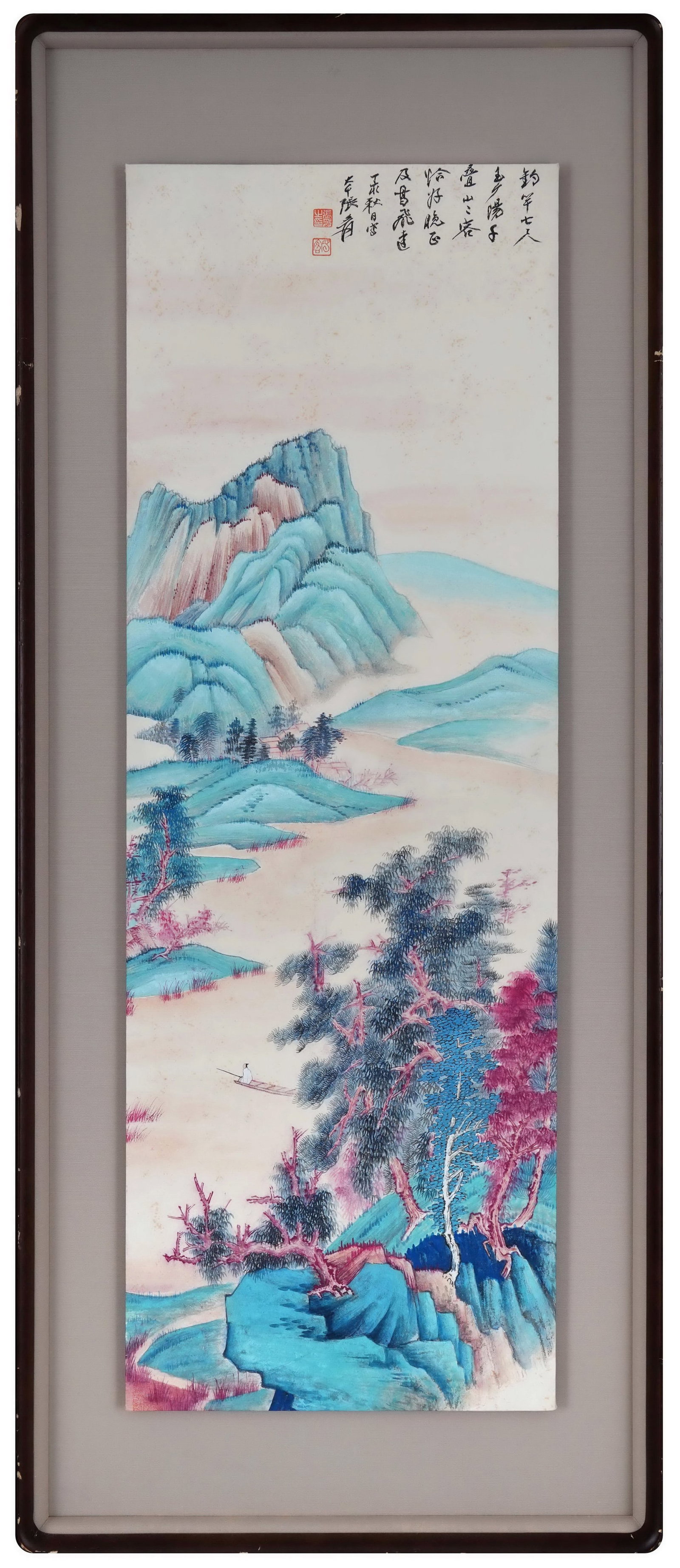 Fishing Alone on the River, Landscape by Zhang Daqian, 1967, Framed (1 of 12)