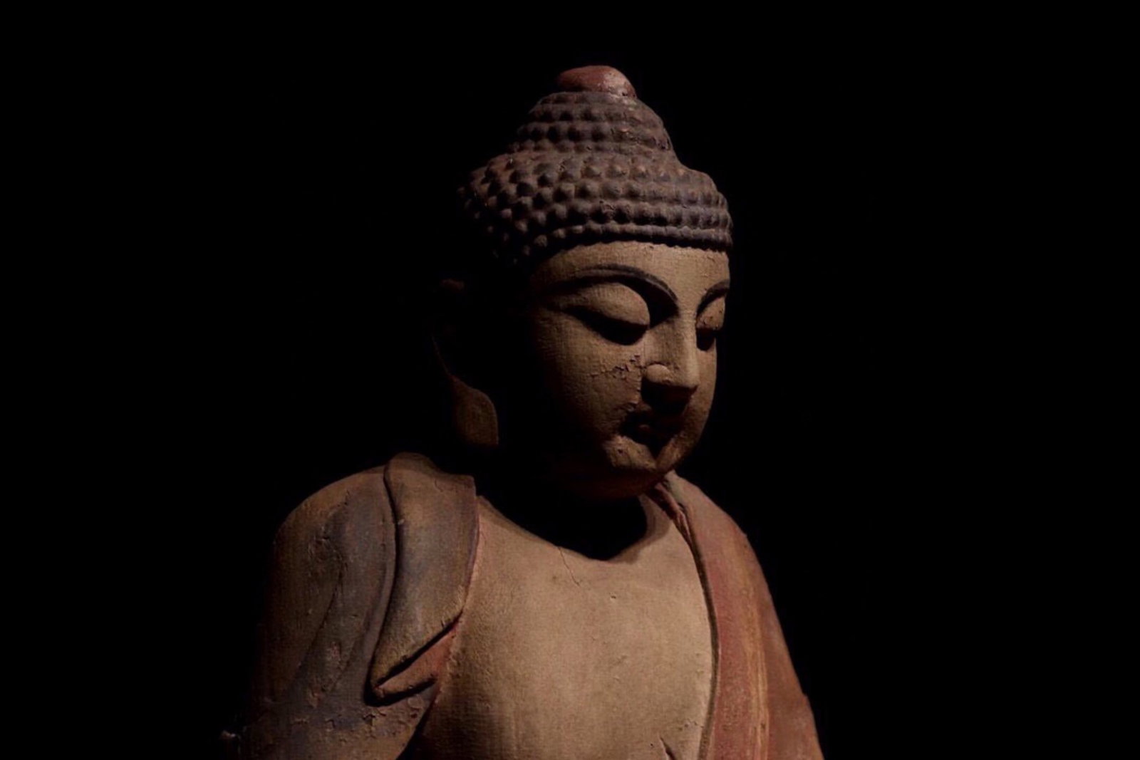 A Polychrome Wood Figure of Seated Buddha Sakyamuni - Ming Dynasty - 4