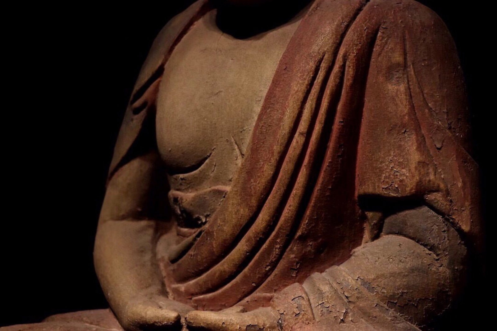 A Polychrome Wood Figure of Seated Buddha Sakyamuni - Ming Dynasty - 6