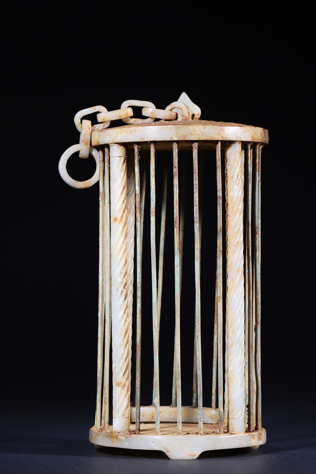 A Hetian Jade Birdcage with Linked Chain - Han Dynasty - 3