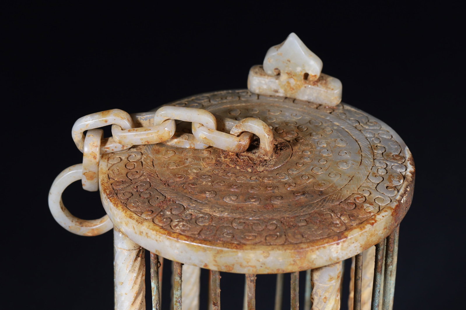 A Hetian Jade Birdcage with Linked Chain - Han Dynasty - 4
