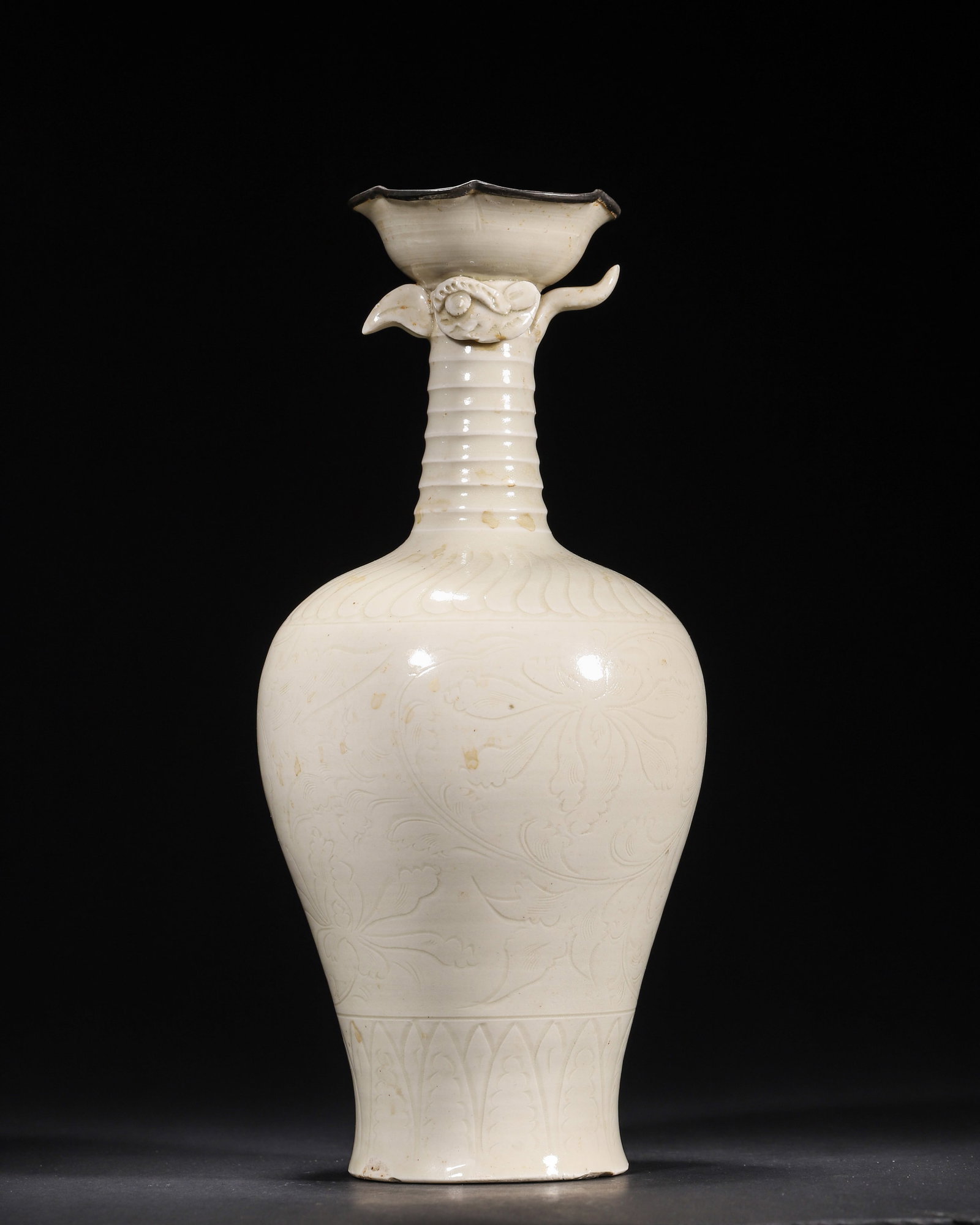 A Ding Ware White-Glazed Phoenix-Head Vase with Incised Floral Decoration, Song Dynasty (1 of 7)