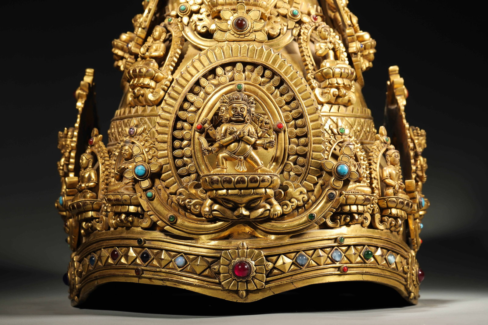 A Ming Dynasty Tibetan Gilt-Bronze Jewel-Inlaid Royal Crown - 2