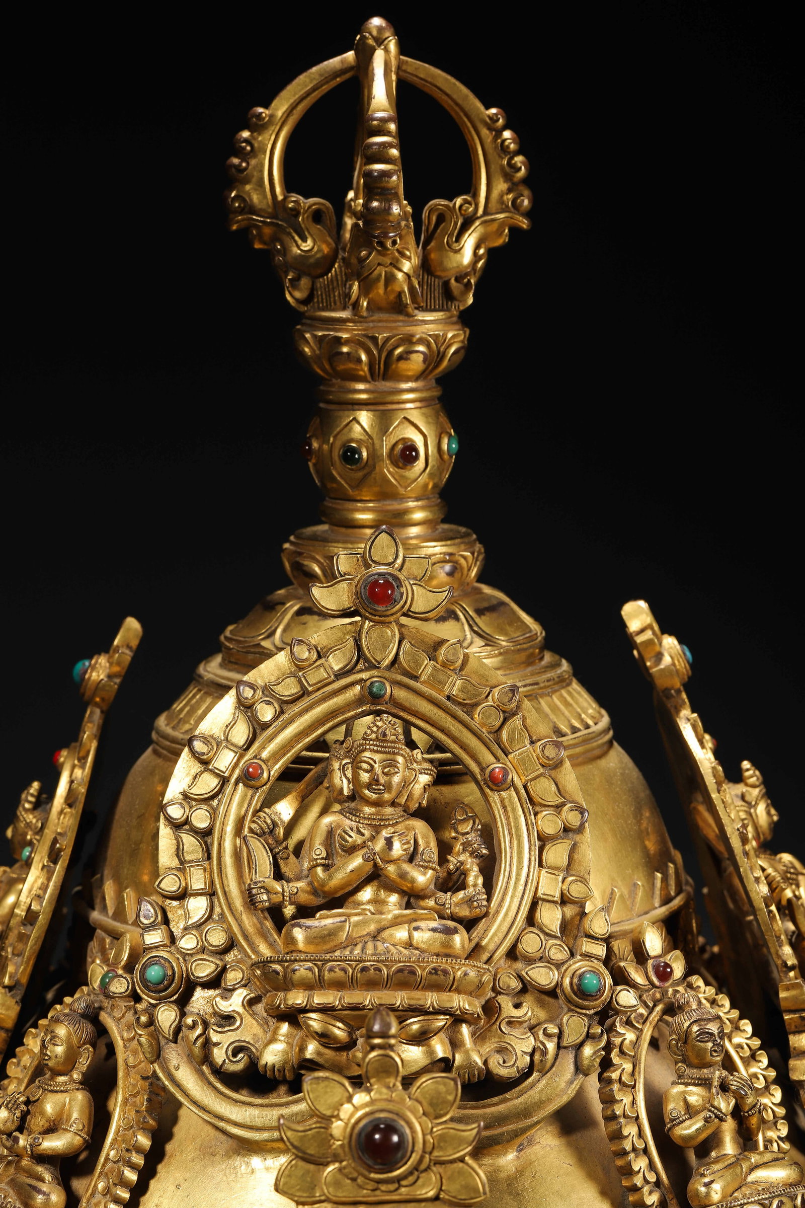A Ming Dynasty Tibetan Gilt-Bronze Jewel-Inlaid Royal Crown - 4