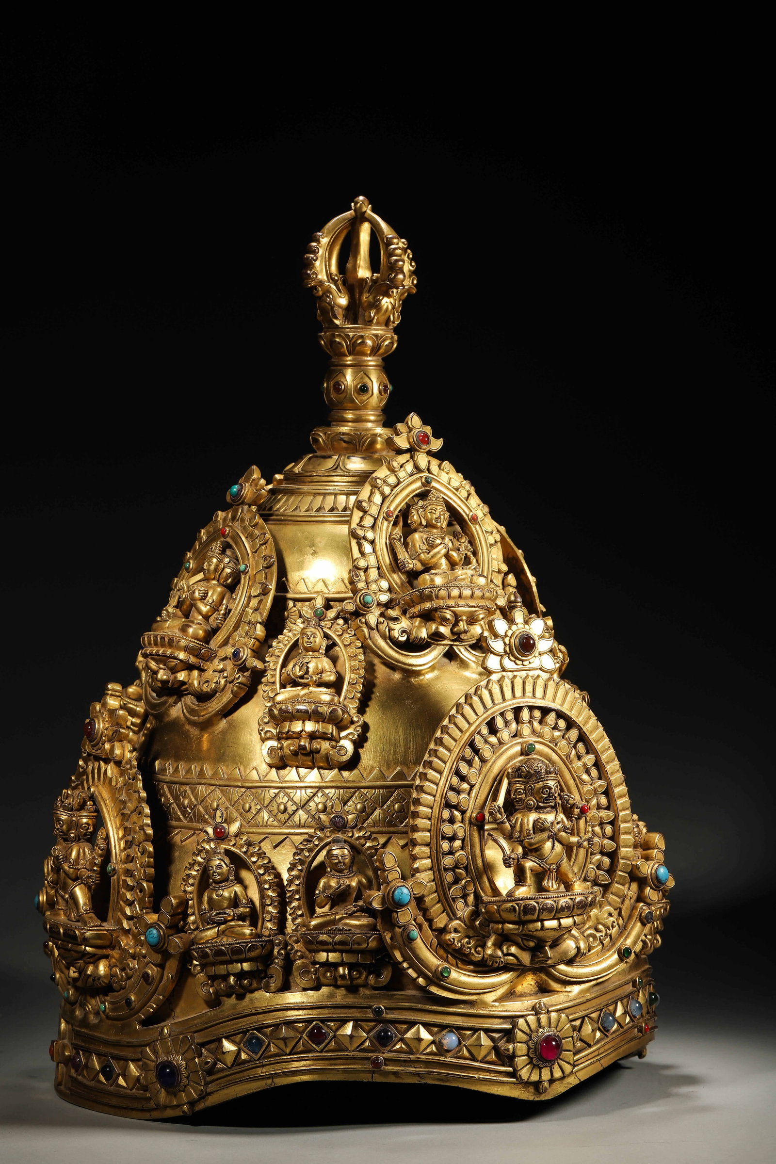 A Ming Dynasty Tibetan Gilt-Bronze Jewel-Inlaid Royal Crown - 5
