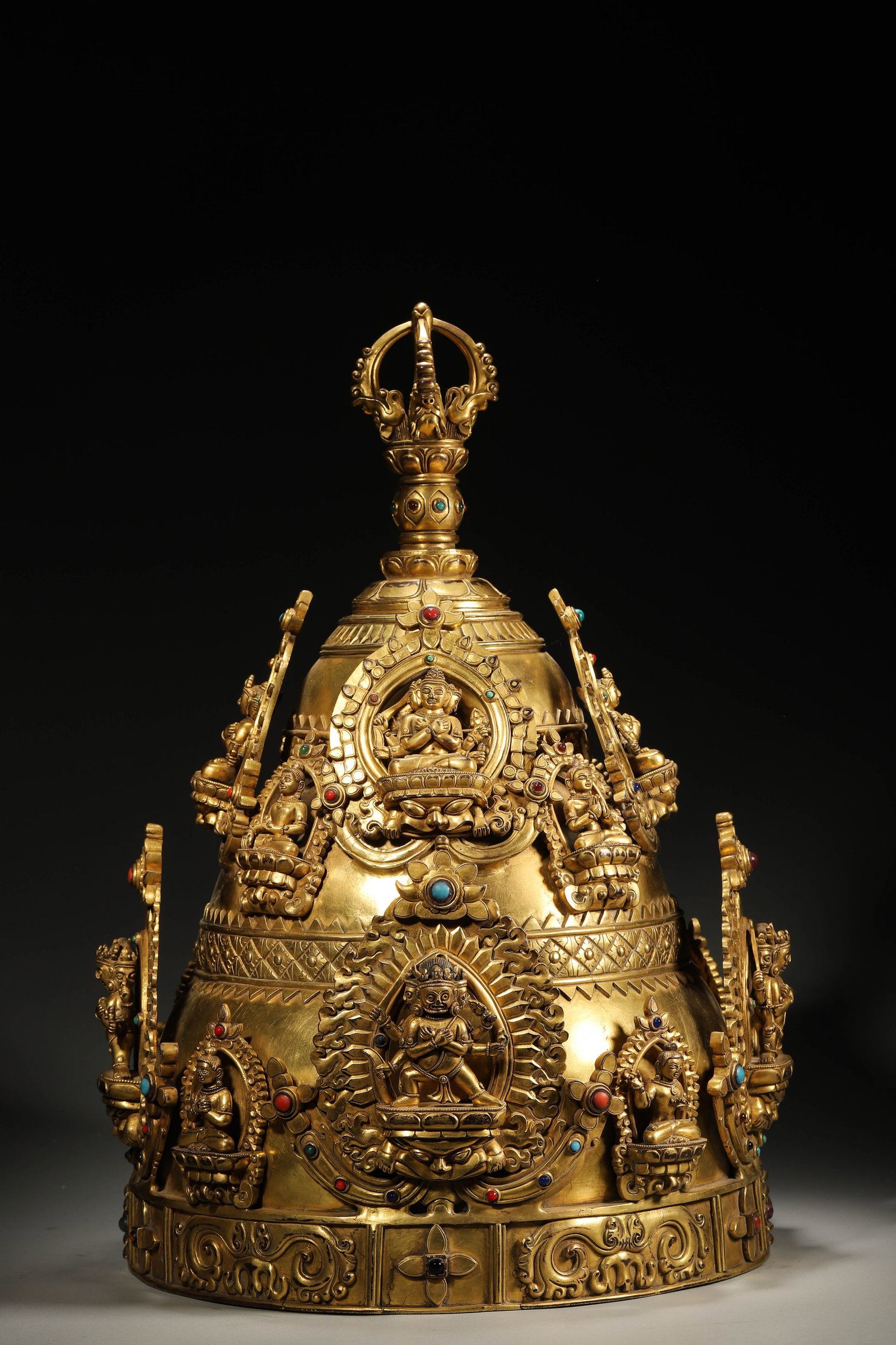 A Ming Dynasty Tibetan Gilt-Bronze Jewel-Inlaid Royal Crown - 9