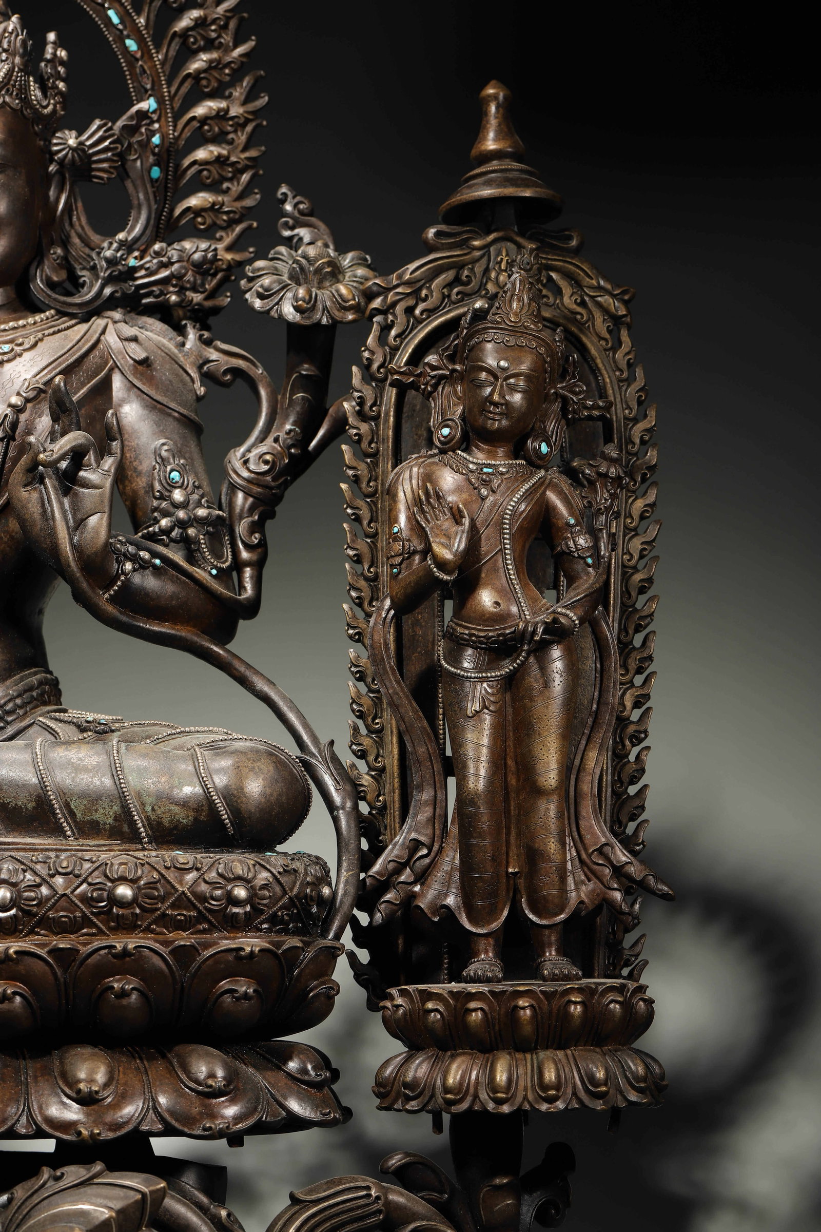 A High-Level Sino-Tibetan Alloy Copper Turquoise-Inlaid Statue of Green Tara, Pala Style, Song - 3
